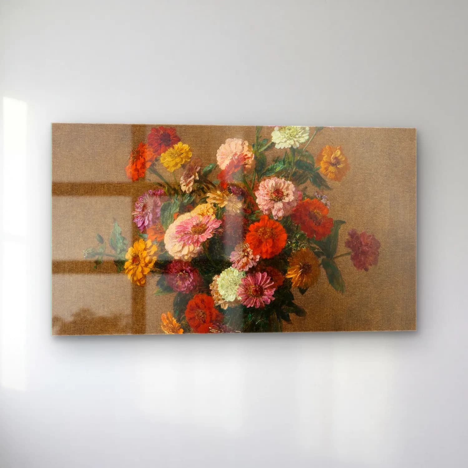 Henri Fantin-Latour – Zinnias (circa 1897) cam tablo — sol açıdan görünüm