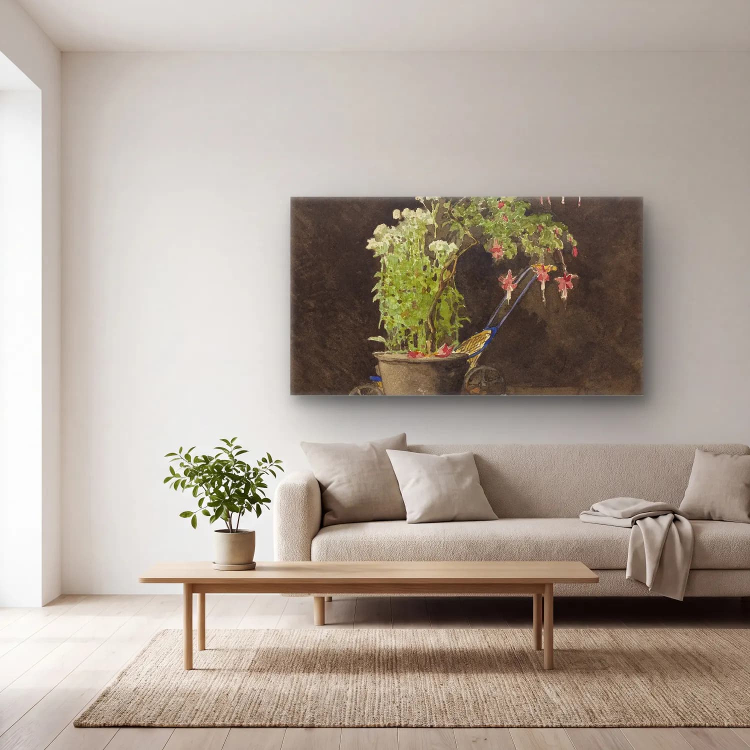 Henri-Joseph Harpignies – A Potted Fuchsia with Children’s Toys cam tablo — açık renk salonda