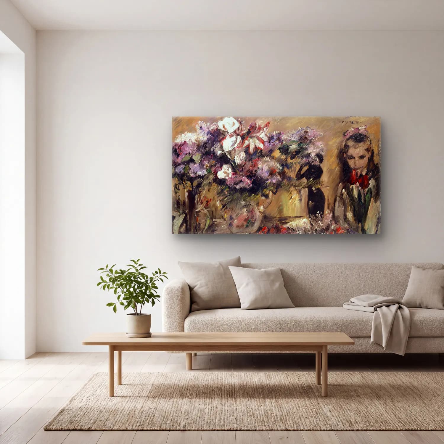 Lovis Corinth – Flowers And Daughter Wilhelmine cam tablo — açık renk salonda
