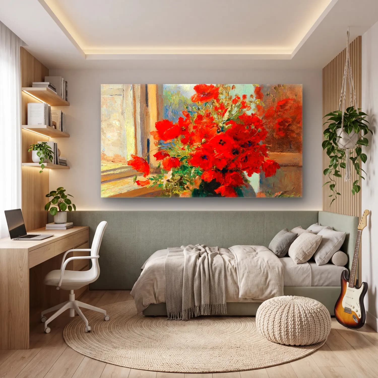 Olga Wisinger-Florian – Olga Wisinger-Florian - A bouquet of poppies by the window cam tablo — genç odasında