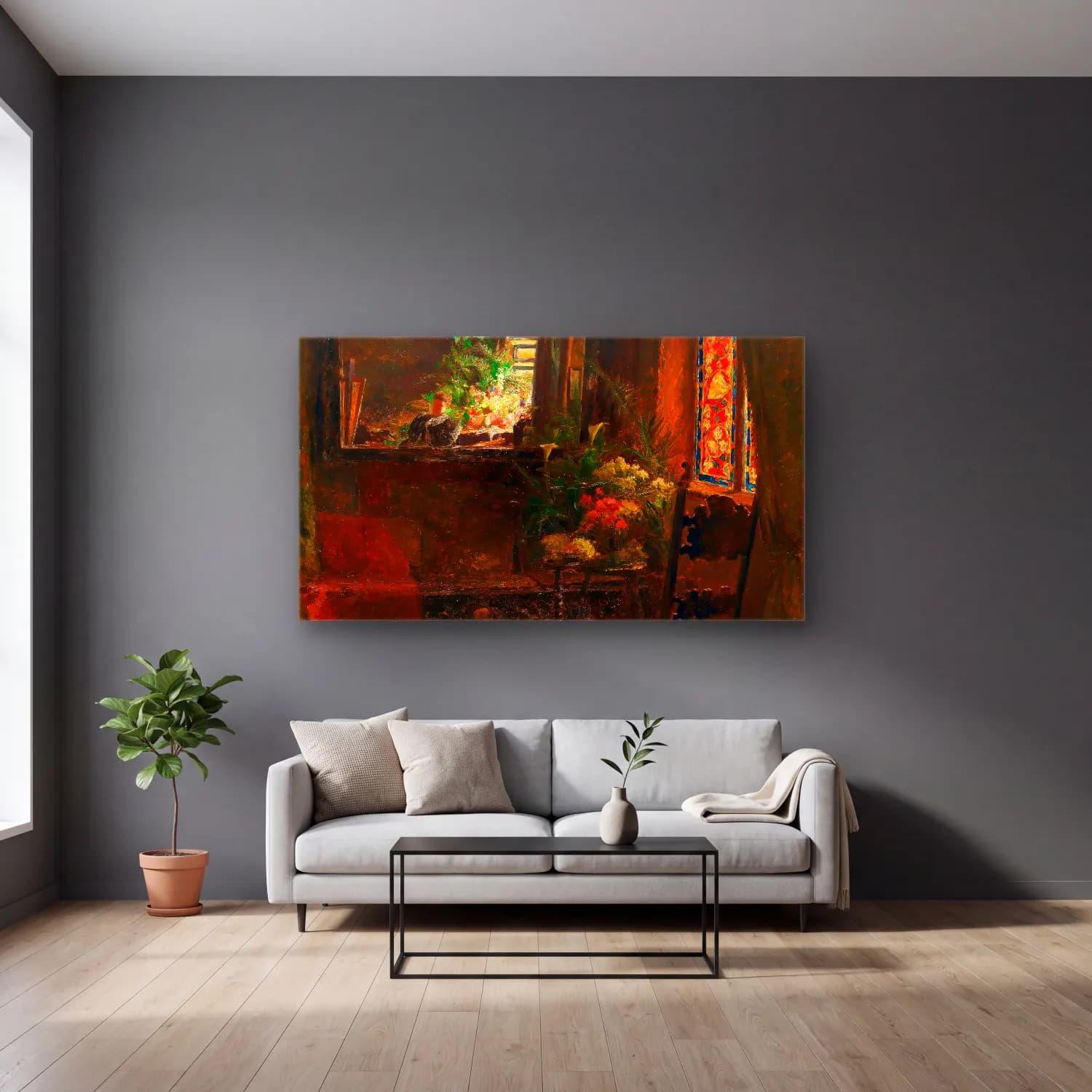 Olga Wisinger-Florian – Olga Wisinger-Florian - Mein Atelier cam tablo — gri duvarlı salonda
