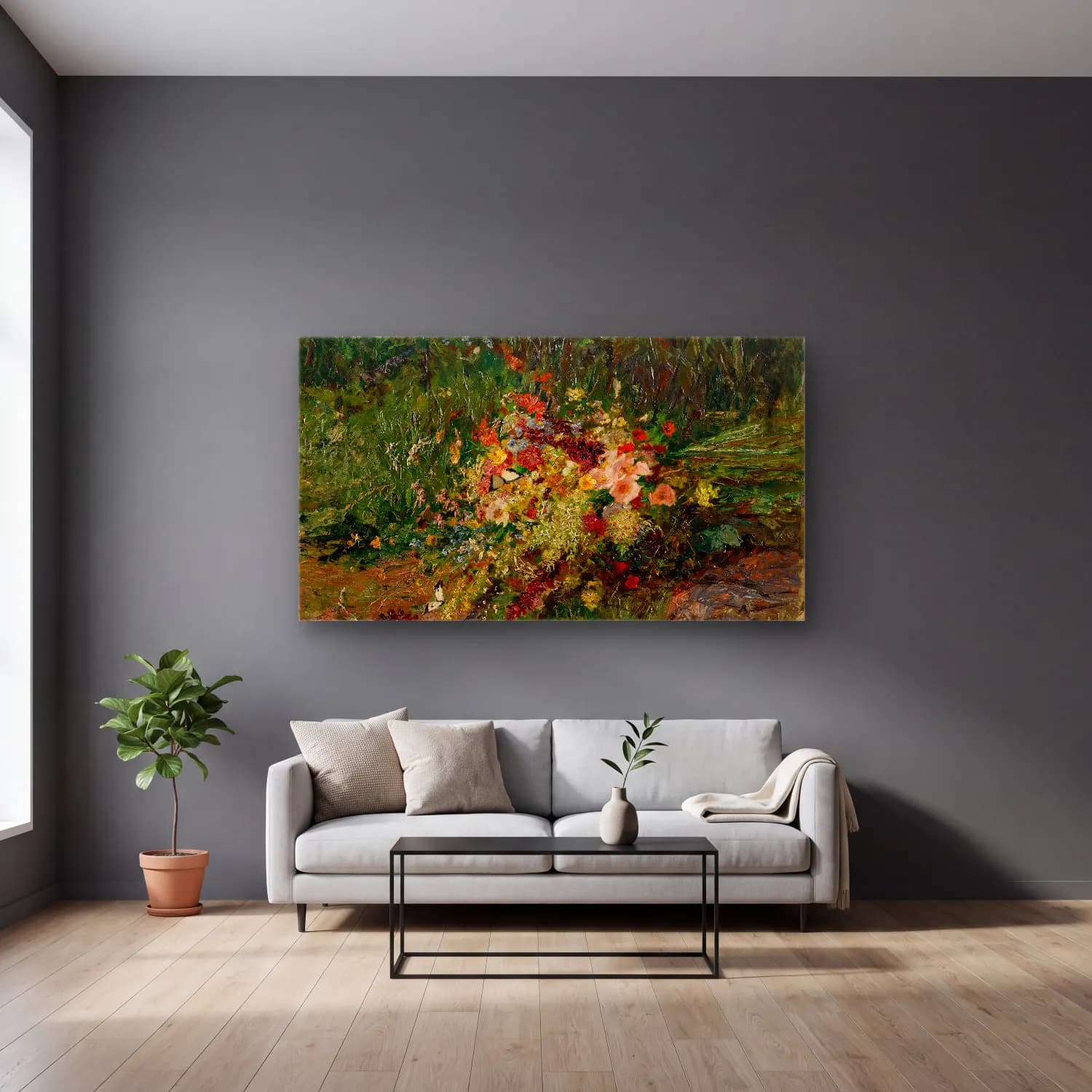 Olga Wisinger-Florian – Olga Wisinger-Florian - Summer Flowers of the Field cam tablo — gri duvarlı salonda