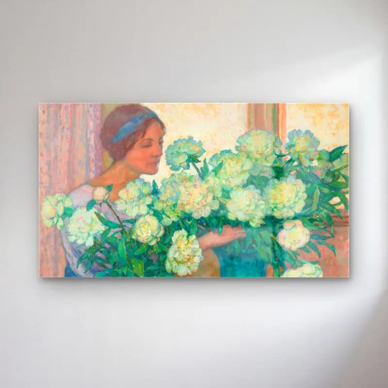 Theo van Rysselberghe – Theo van Rysselberghe - Les Pivoines blanches cam tablo — Theo van Rysselberghe – Theo van Rysselberghe - Les Pivoines blanches — empresyonist ortancalar