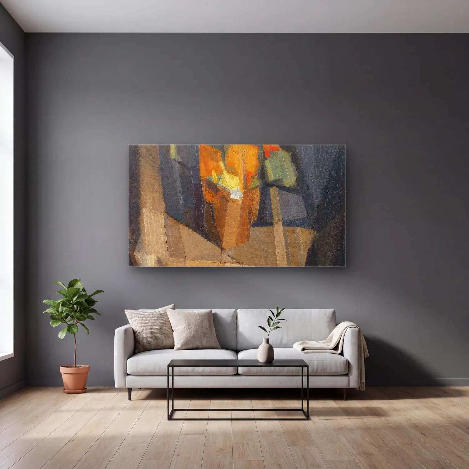 Georges Valmier – Nature morte sur une table cam tablo — gri duvarlı salonda