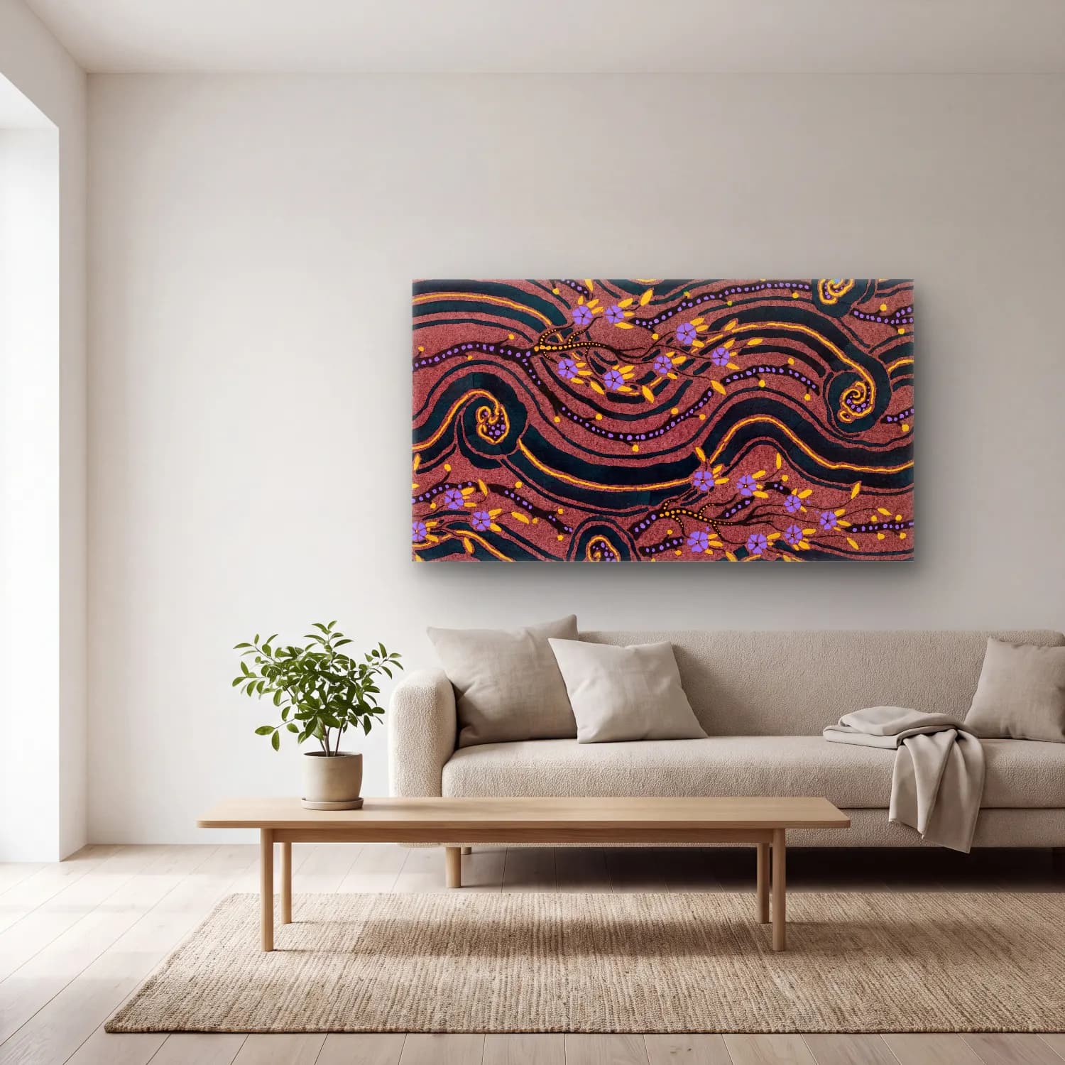 E.A. Séguy – Art Deco Flower pattern pochoir print in oriental style – Mor Tonlar cam tablo — açık renk salonda