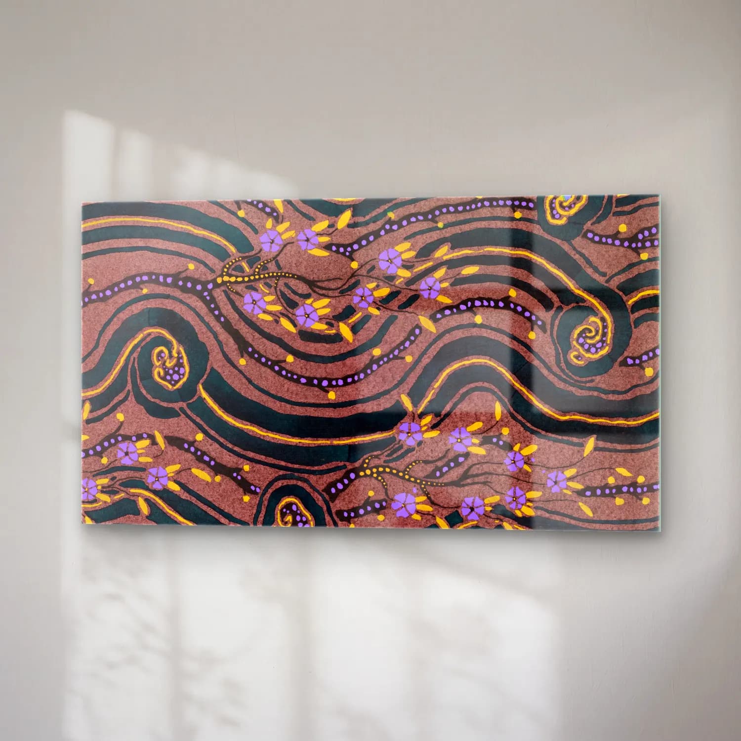 E.A. Séguy – Art Deco Flower pattern pochoir print in oriental style – Mor Tonlar cam tablo — sağ açıdan görünüm