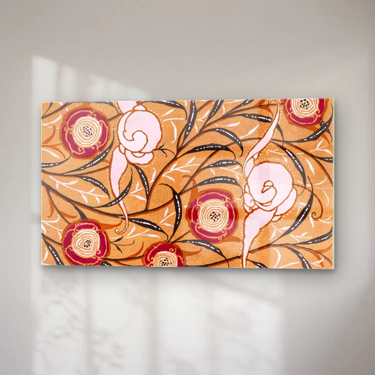 E.A. Séguy – Art Nouveau Flower pattern stencil print in oriental style cam tablo — sağ açıdan görünüm