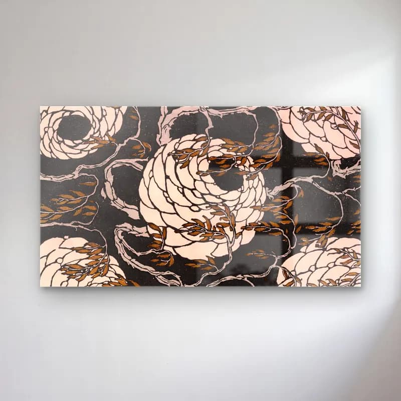 E.A. Séguy – Flower pattern Art Deco stencil print in oriental style cam tablo — E.A. Séguy – Flower pattern Art Deco stencil print in oriental style — siyah beyaz çiçek deseni