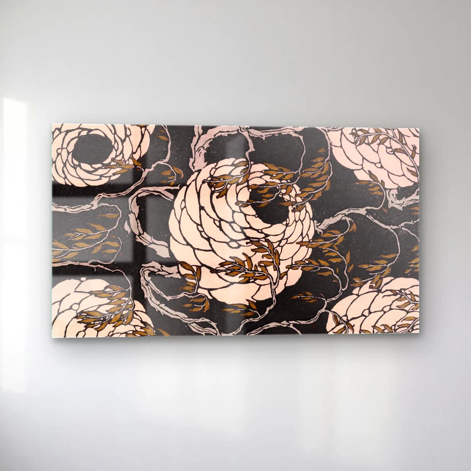 E.A. Séguy – Flower pattern Art Deco stencil print in oriental style cam tablo — sol açıdan görünüm