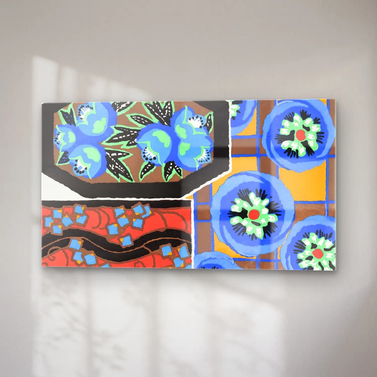E.A. Séguy – Vintage floral patterns, Art Nouveau flower pochoir stencil… – Mavi Tonlar cam tablo — sağ açıdan görünüm