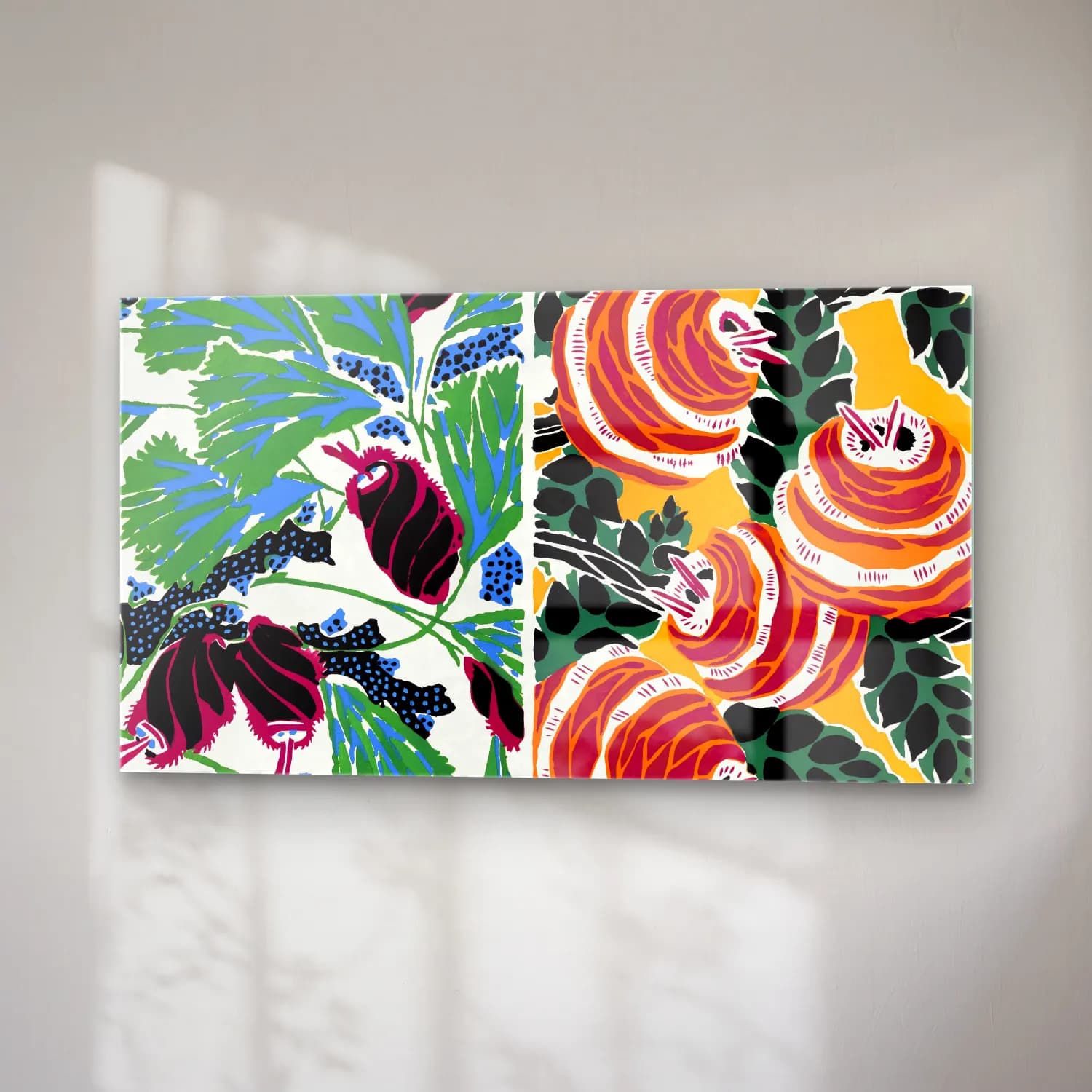 E.A. Séguy – Vintage floral patterns, Art Nouveau flower pochoir stencil… – Turuncu Tonlar cam tablo — sağ açıdan görünüm