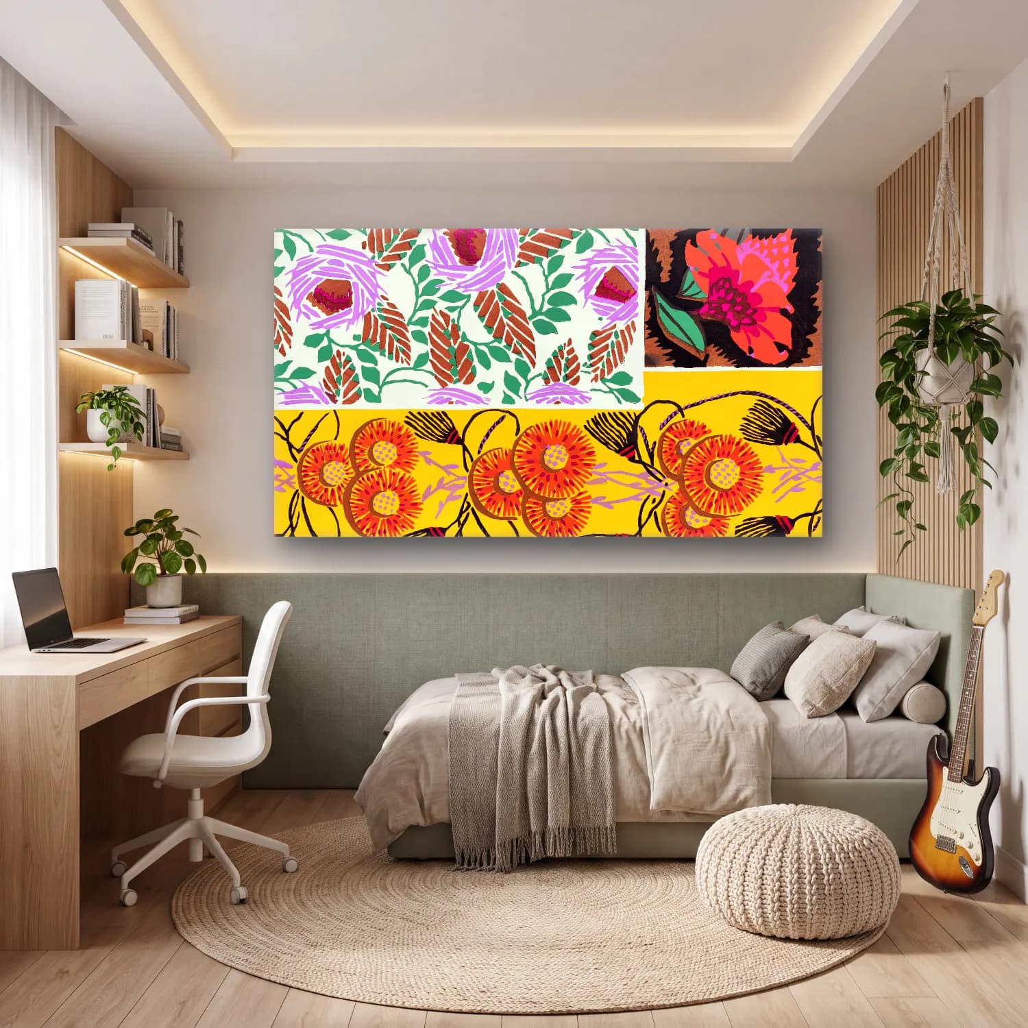 E.A. Séguy – Vintage flower patterns, elegant Art Nouveau pochoir… – Sarı Tonlar cam tablo — genç odasında