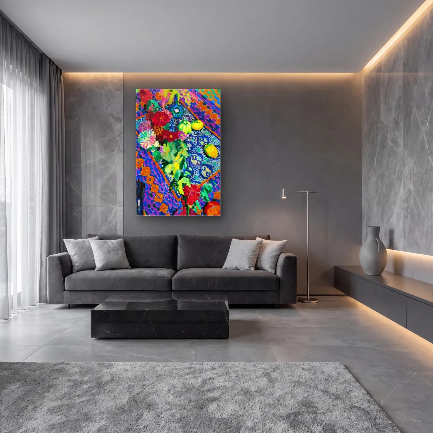 Robert Delaunay – Nature Morte Aux Gants cam tablo — lüks salon duvarında