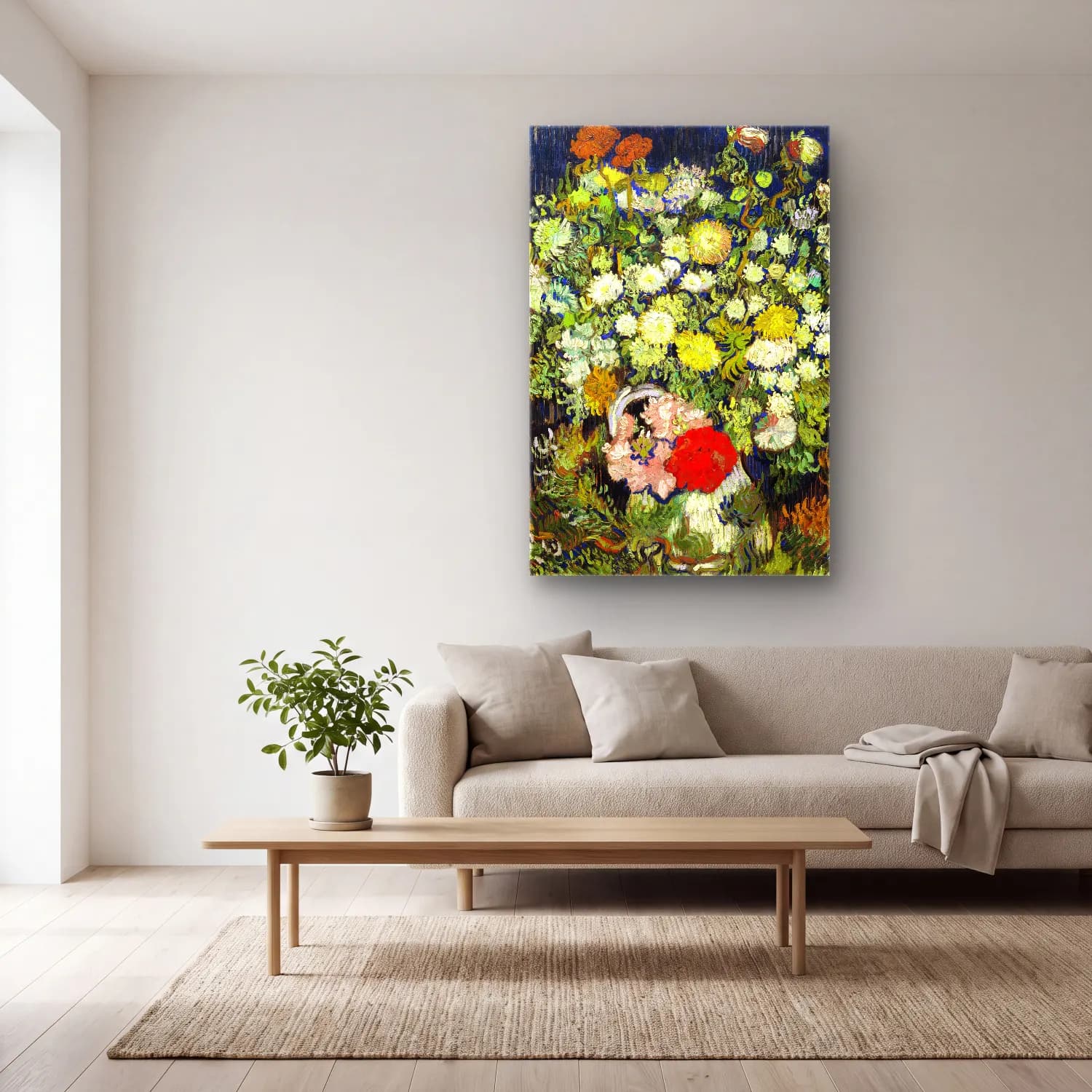 Vincent van Gogh – Bouquet of Flowers in a Vase cam tablo — açık renk salonda