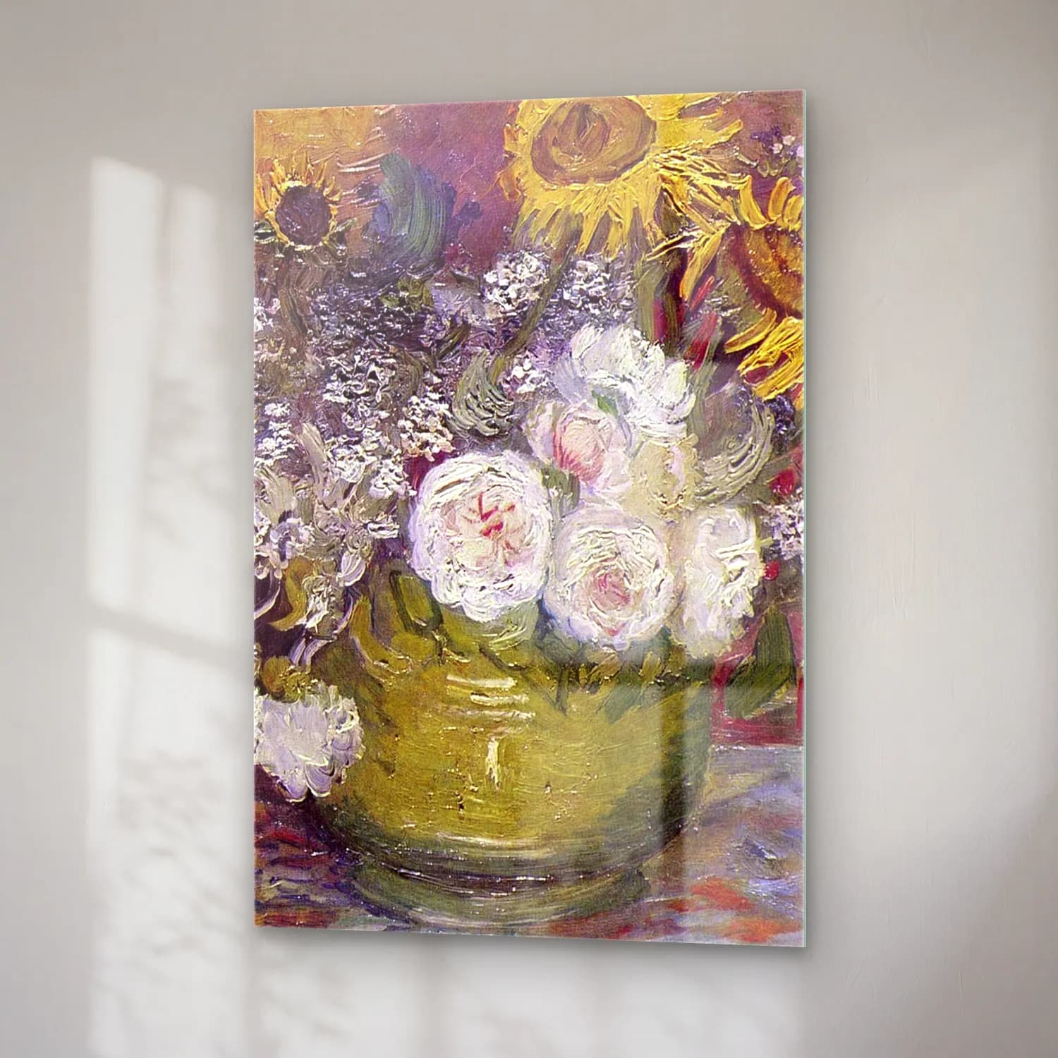 Vincent van Gogh – Bowl With Sunflowers Roses And Other Flowers cam tablo — sağ açıdan görünüm