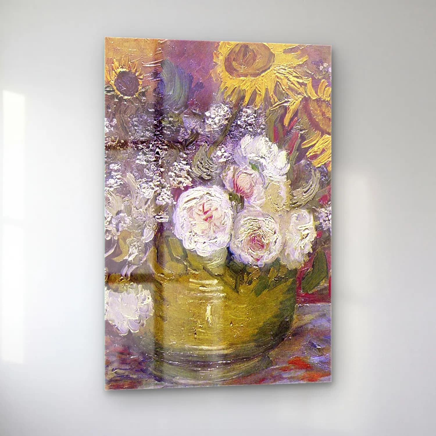 Vincent van Gogh – Bowl With Sunflowers Roses And Other Flowers cam tablo — sol açıdan görünüm
