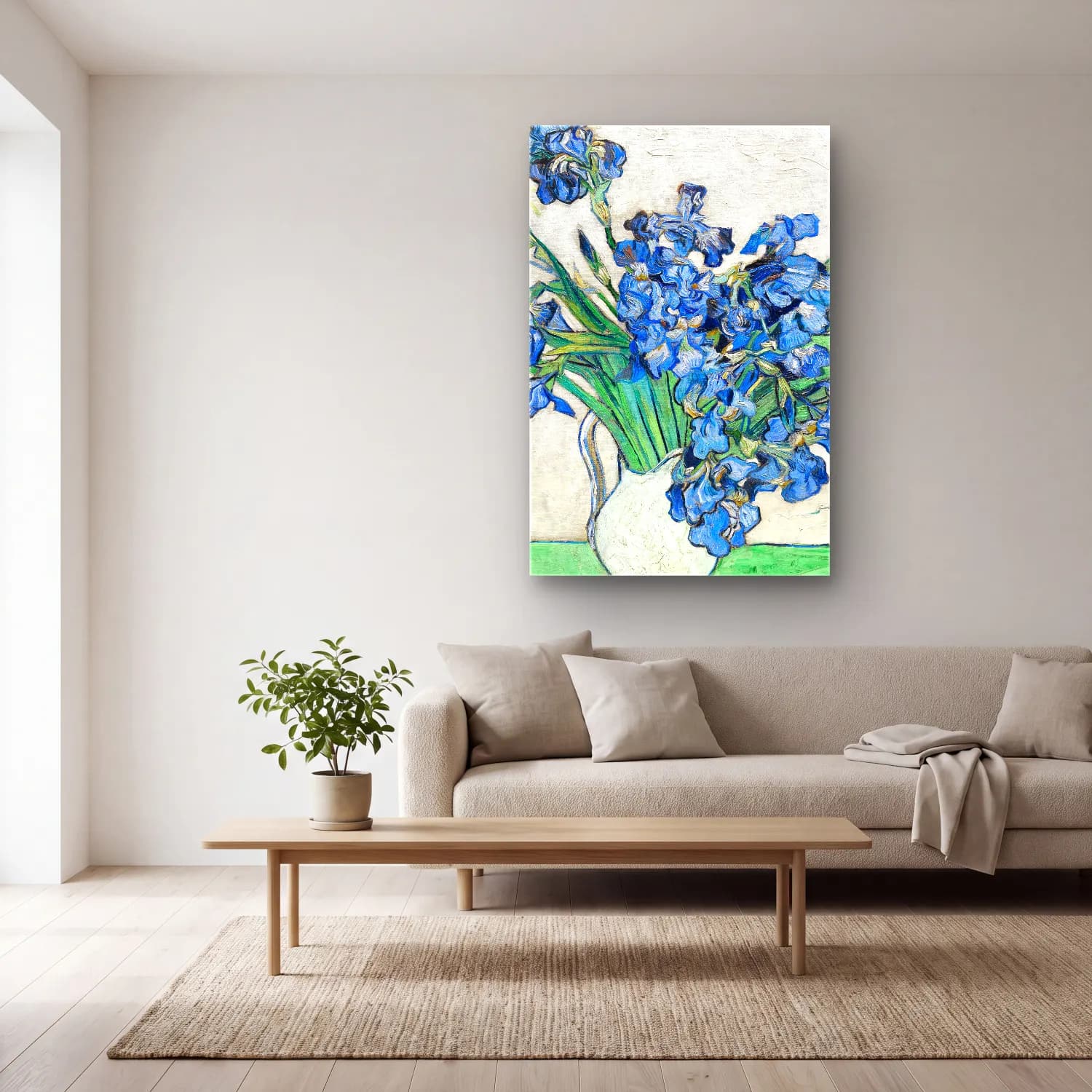 Vincent van Gogh – Irises – Mavi Tonlar cam tablo — açık renk salonda