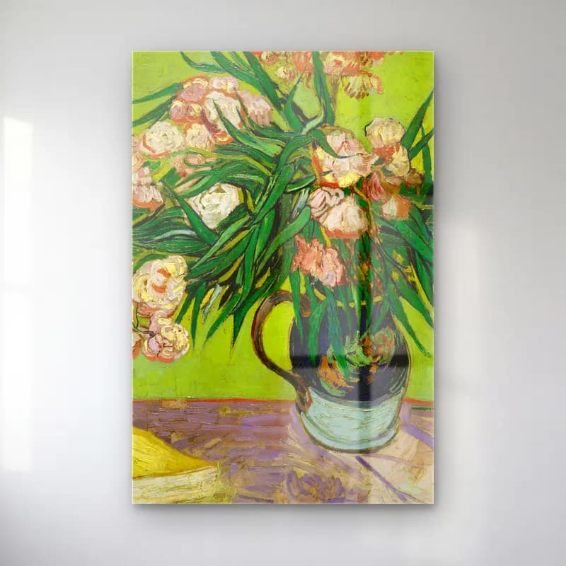 Vincent van Gogh – Oleanders cam tablo — Vincent van Gogh – Oleanders — empresyonist vazoda çiçek buketi