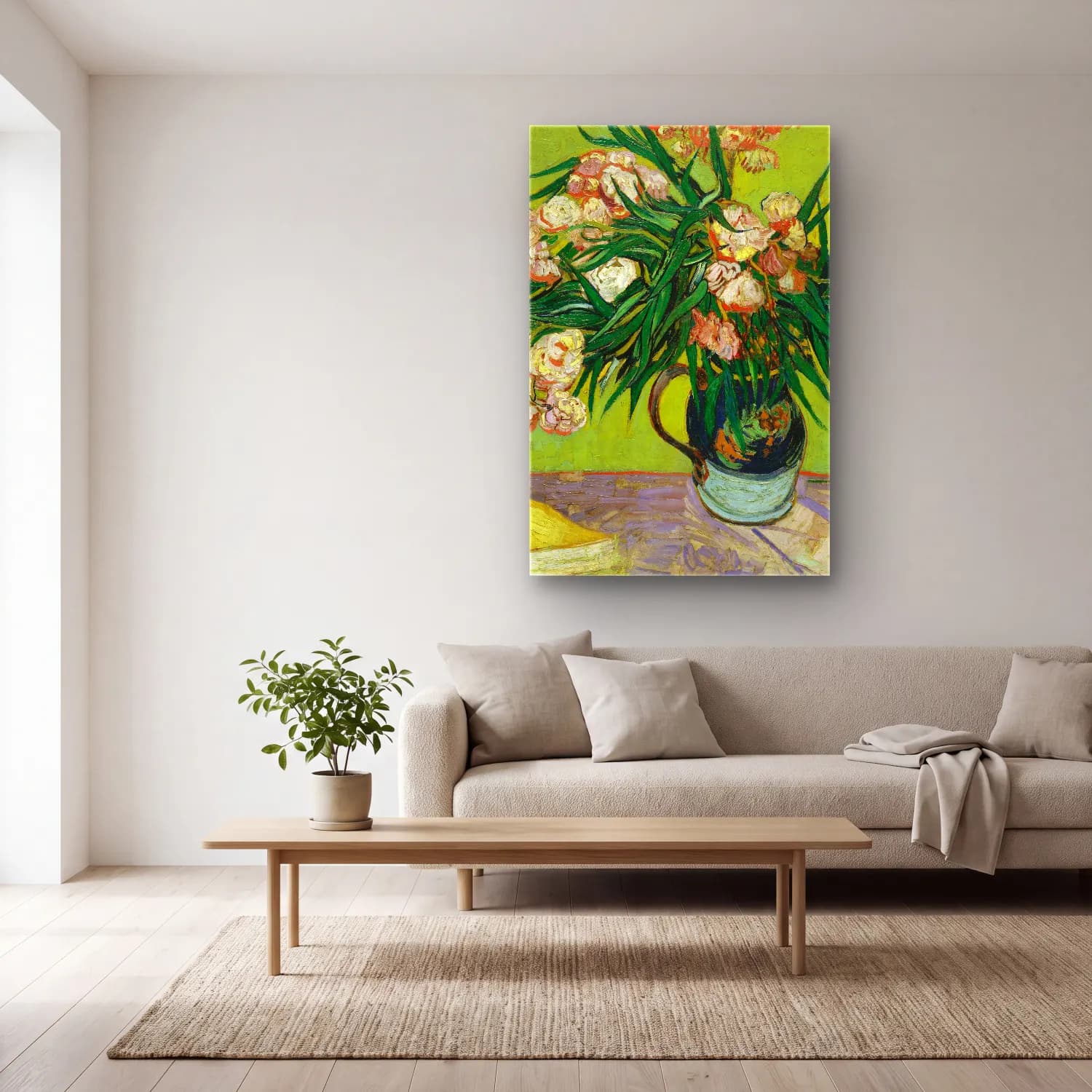 Vincent van Gogh – Oleanders cam tablo — açık renk salonda