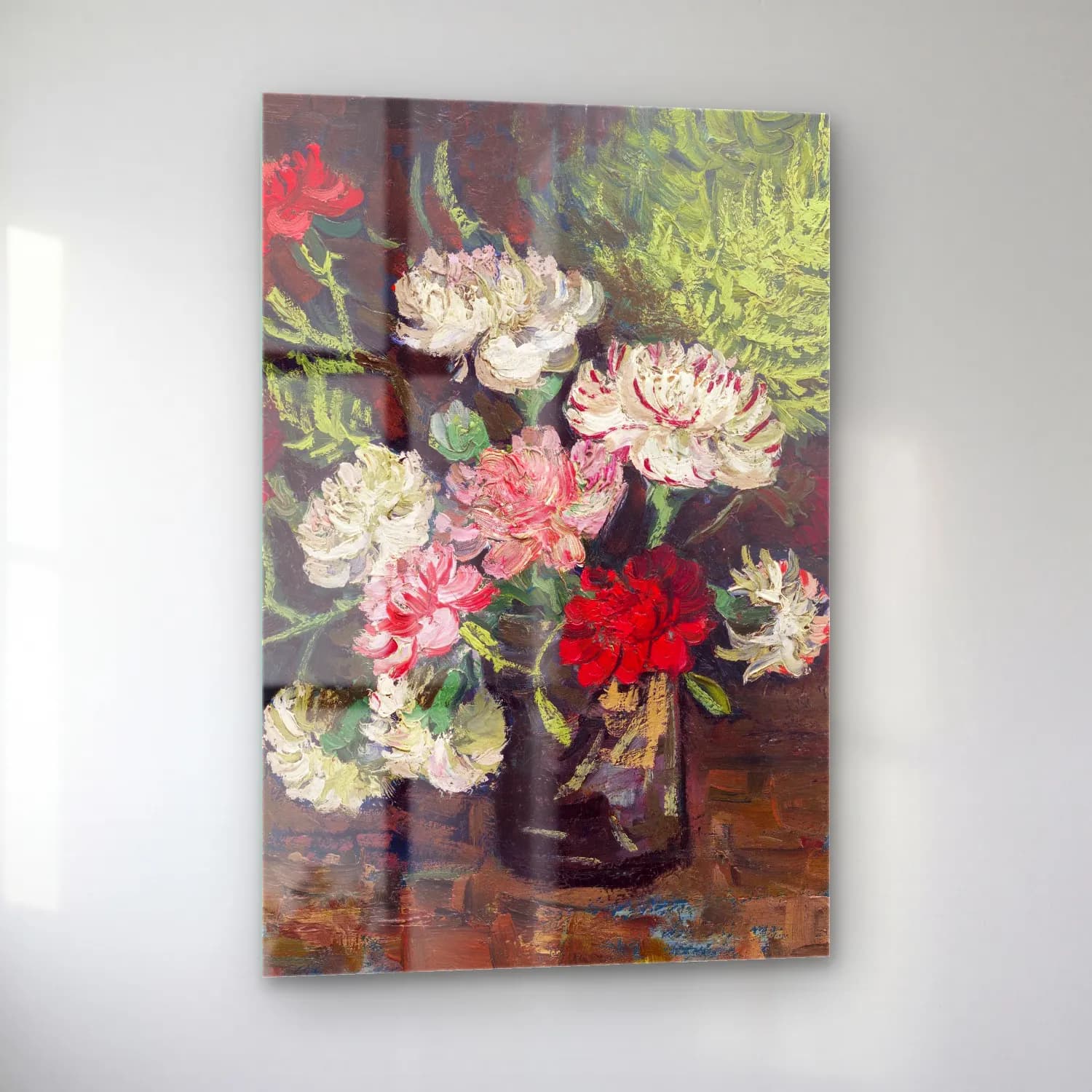 Vincent van Gogh – Vase with Carnations cam tablo — sol açıdan görünüm