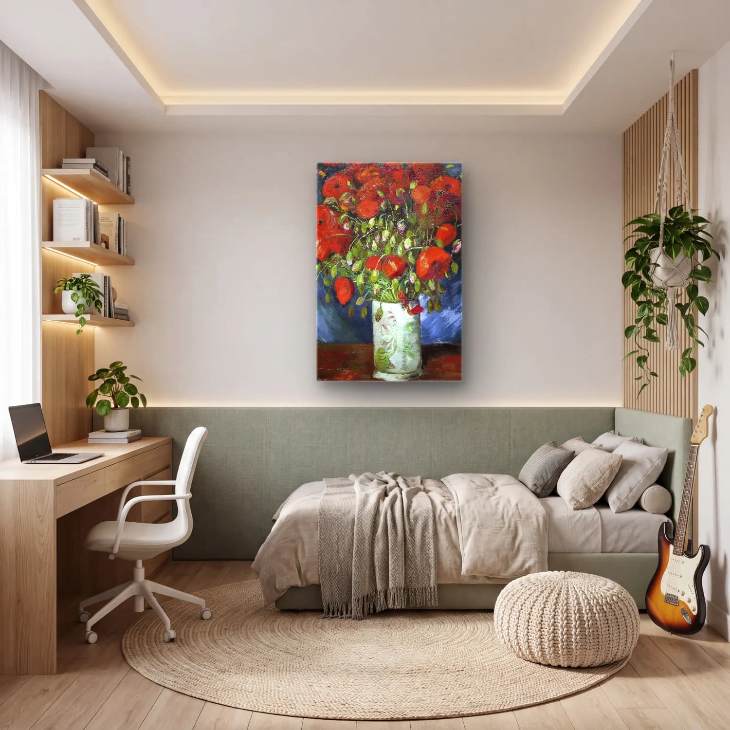Vincent van Gogh – Vase with Poppies cam tablo — genç odasında