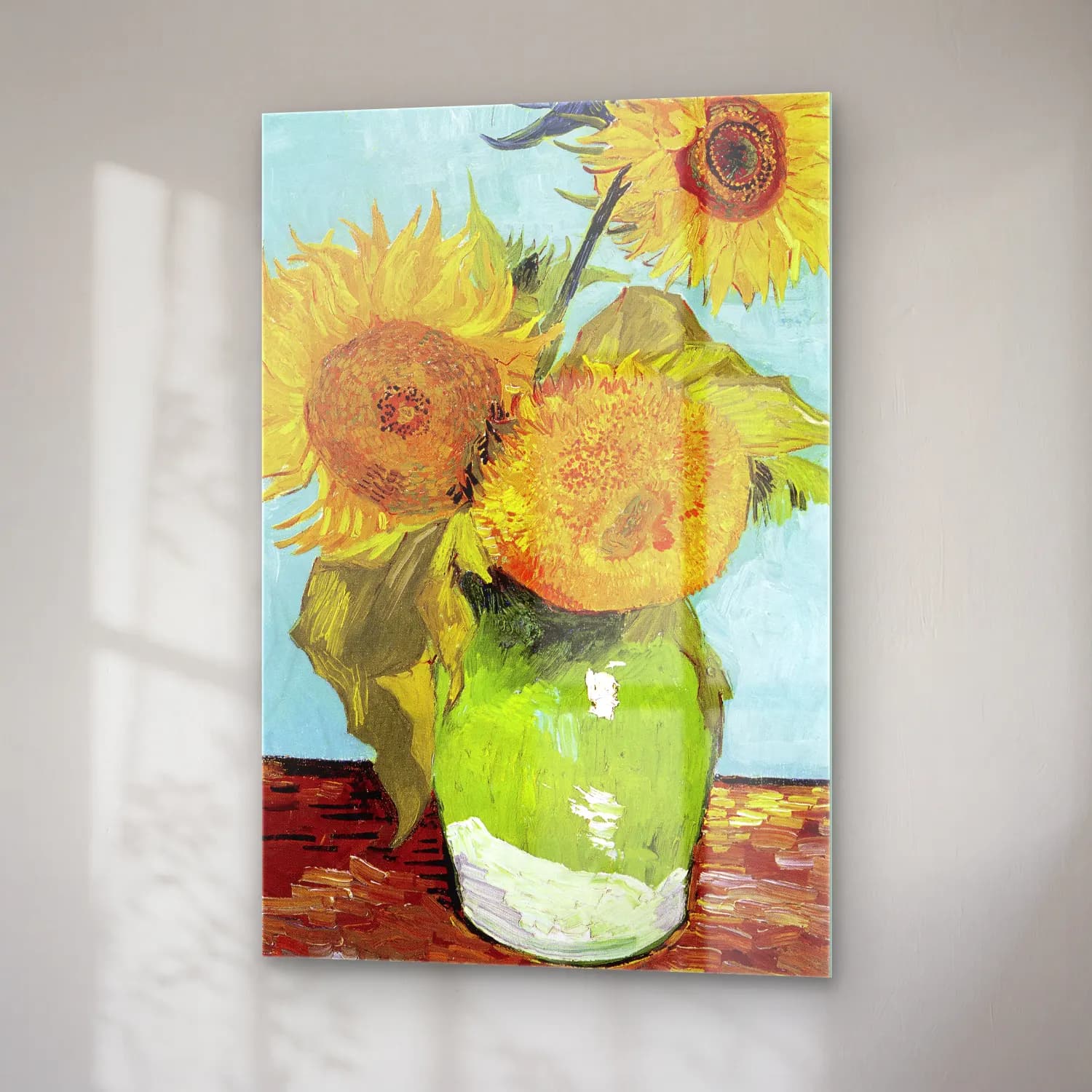 Vincent van Gogh – Vase with Three Sunflowers cam tablo — sağ açıdan görünüm