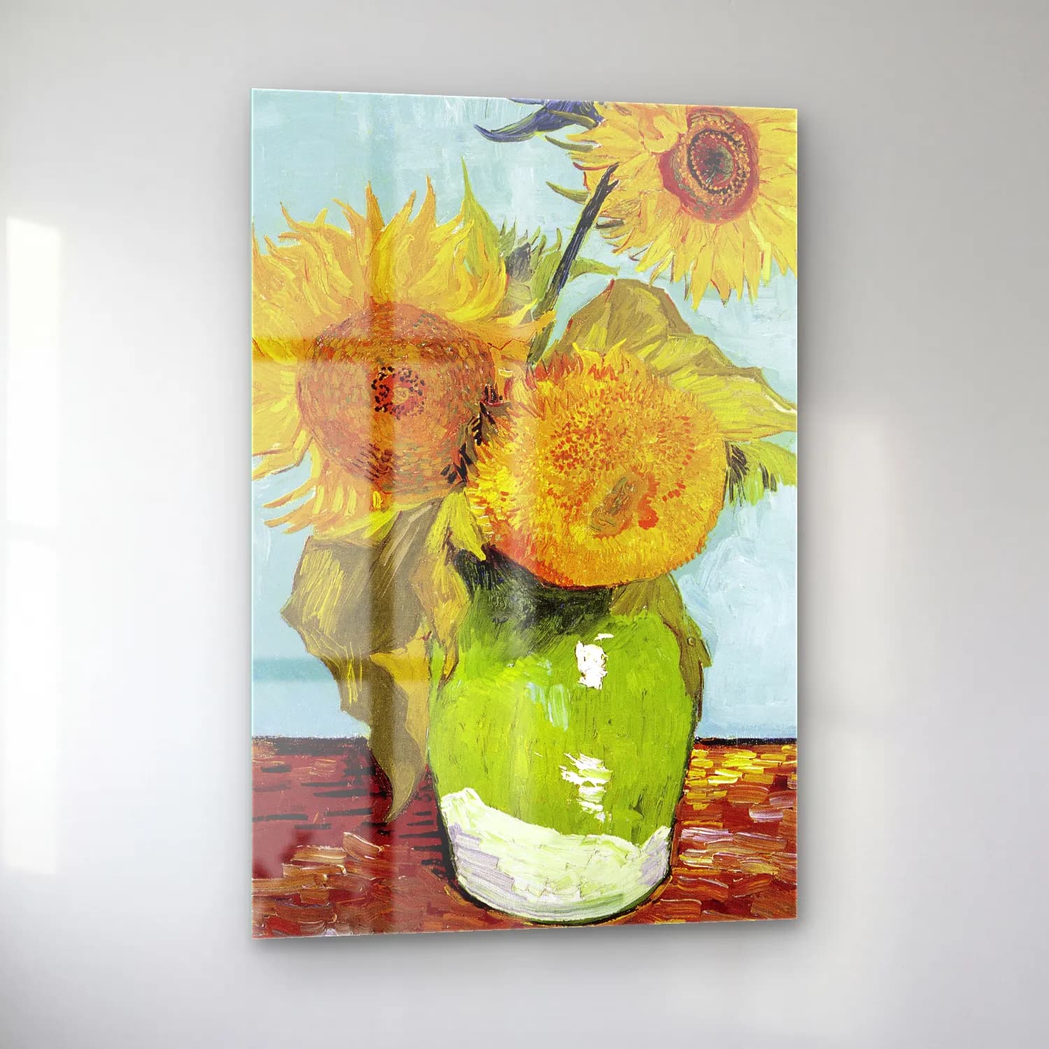 Vincent van Gogh – Vase with Three Sunflowers cam tablo — sol açıdan görünüm