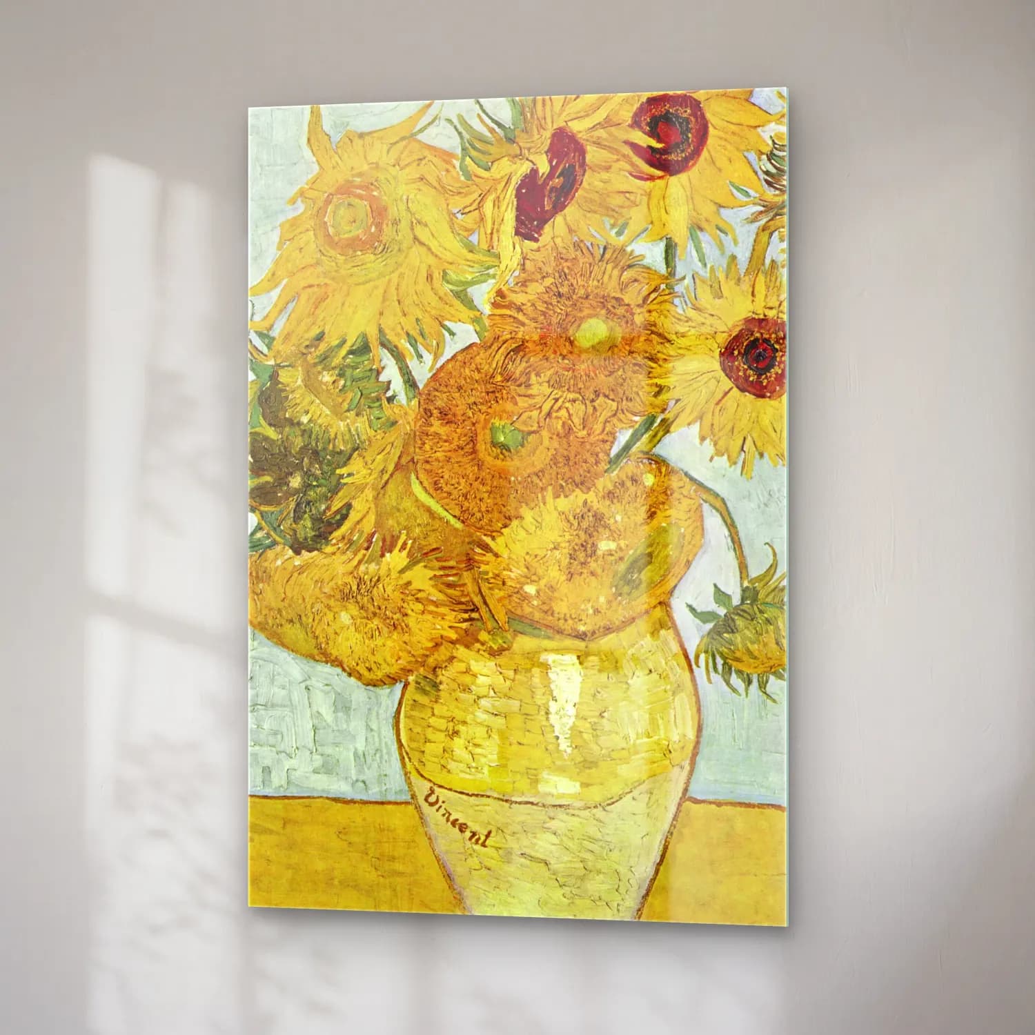 Vincent van Gogh – Vase with Twelve Sunflowers cam tablo — sağ açıdan görünüm