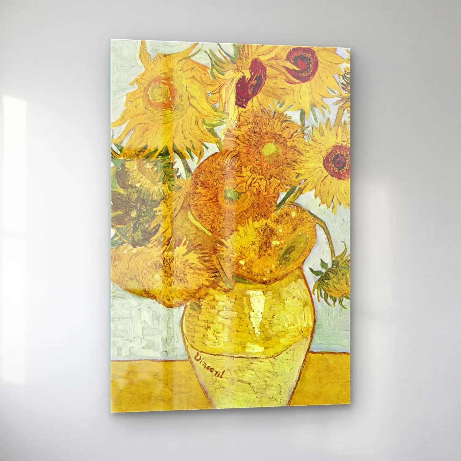 Vincent van Gogh – Vase with Twelve Sunflowers cam tablo — sol açıdan görünüm