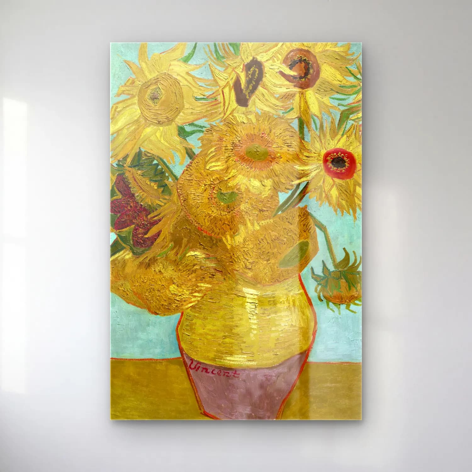 Vincent van Gogh – Vase with Twelve Sunflowers – Sarı Tonlar cam tablo — Vincent van Gogh – Vase with Twelve Sunflowers – Sarı Tonlar — empresyonist ayçiçekleri