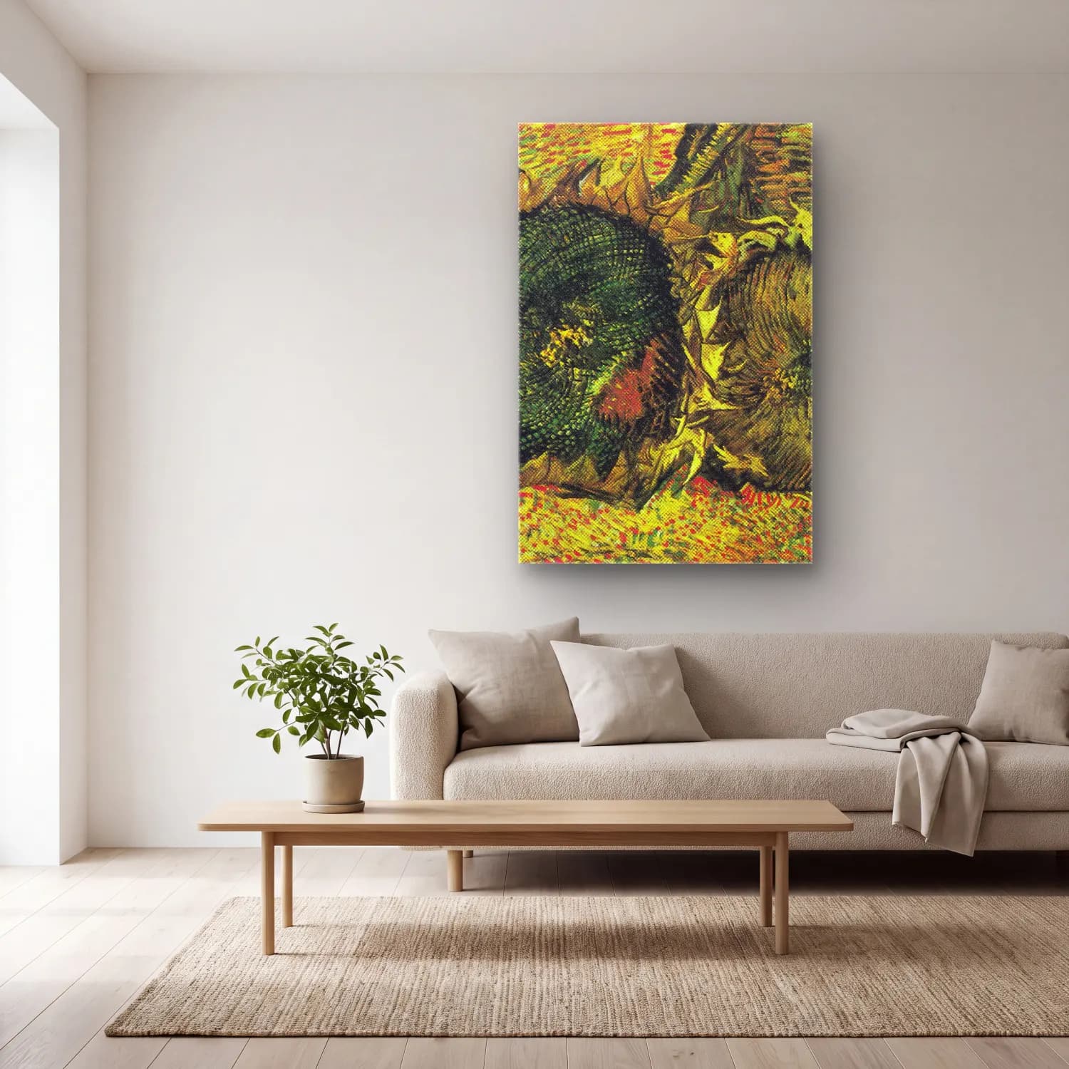 Vincent van Gogh – wo Cut Sunflowers cam tablo — açık renk salonda