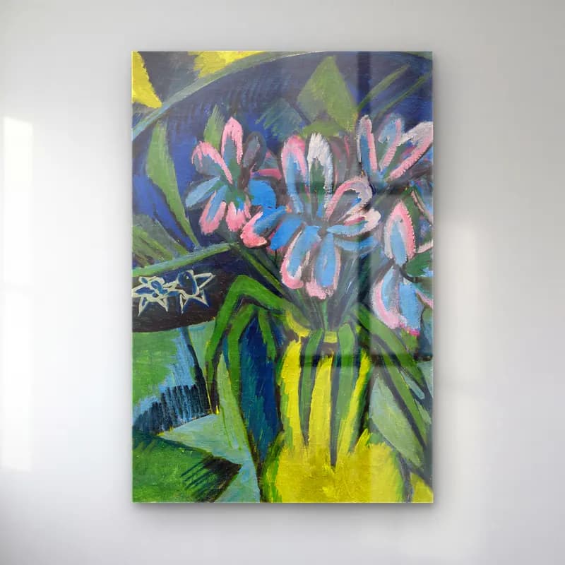 Ernst Ludwig Kirchner – Verblühte Tulpen – Mavi Tonlar cam tablo — Ernst Ludwig Kirchner – Verblühte Tulpen – Mavi Tonlar — yağlı boya zambaklar