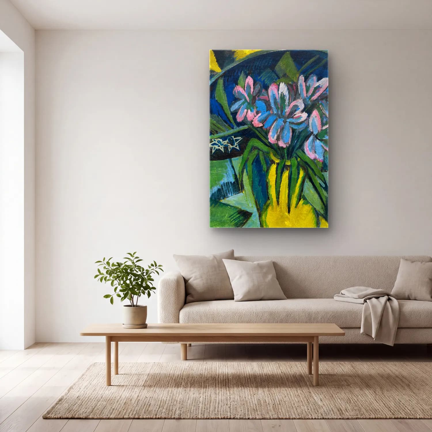 Ernst Ludwig Kirchner – Verblühte Tulpen – Mavi Tonlar cam tablo — açık renk salonda