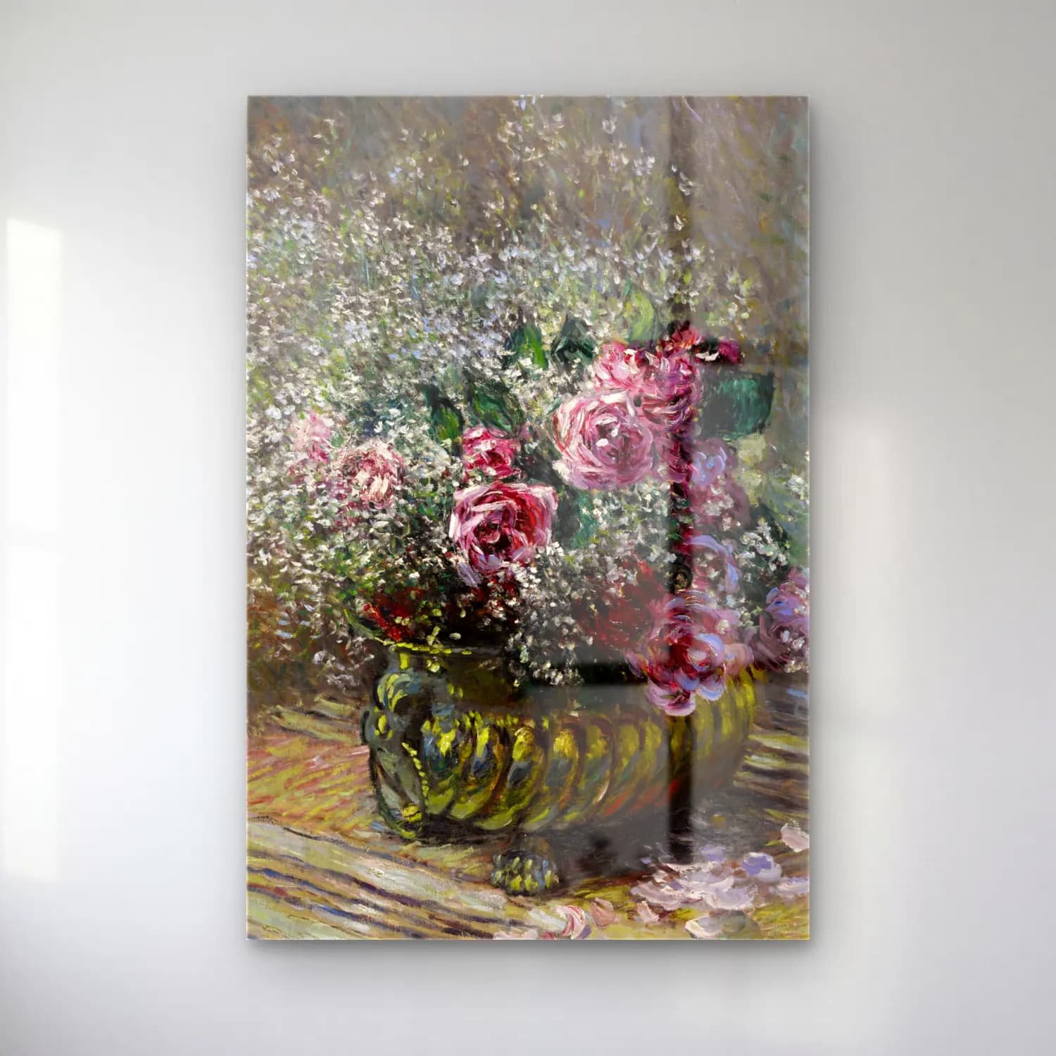 Claude Monet – Fleurs dans un pot (Roses et brouillard) cam tablo — Claude Monet – Fleurs dans un pot (Roses et brouillard) — empresyonist vazoda çiçek buketi