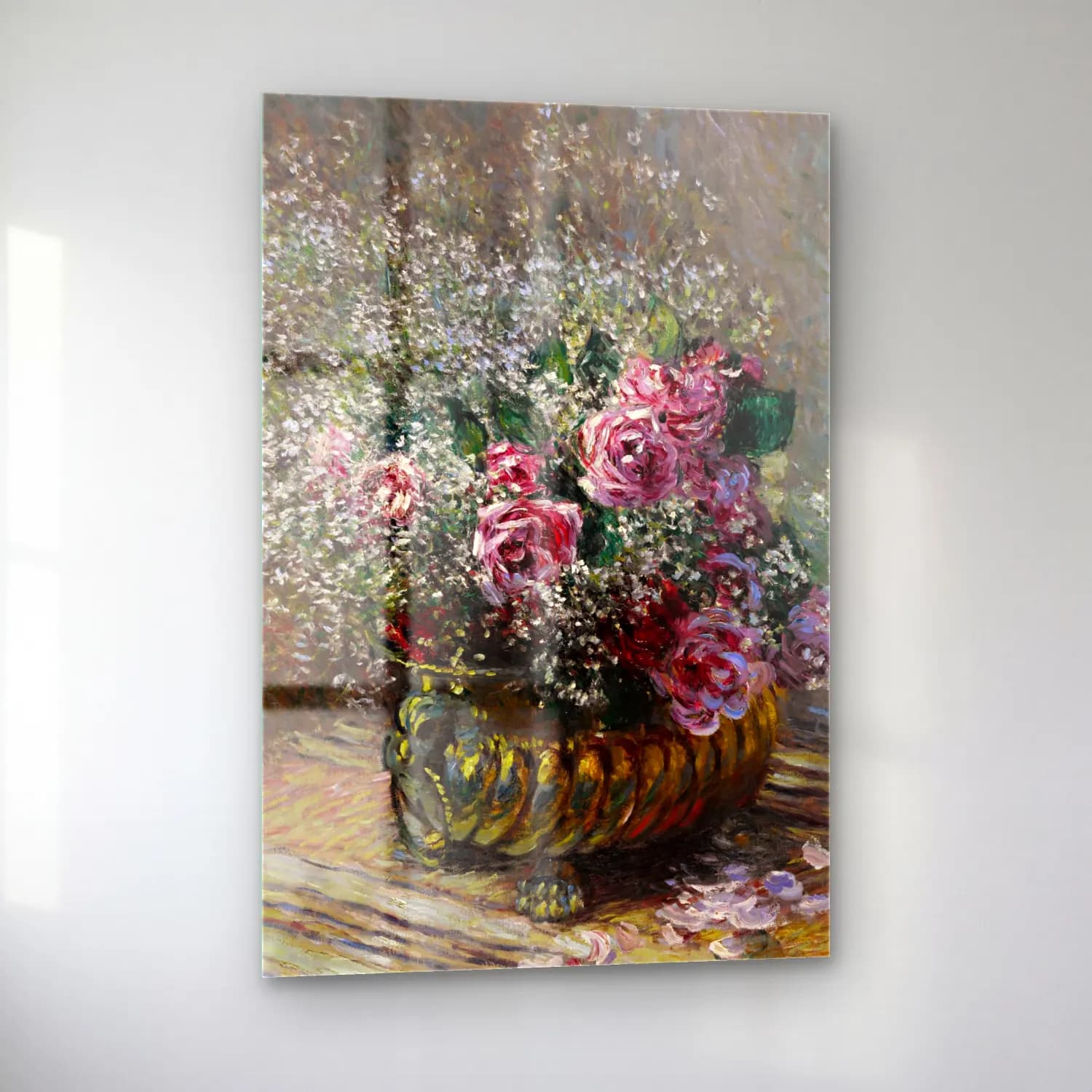 Claude Monet – Fleurs dans un pot (Roses et brouillard) cam tablo — sol açıdan görünüm