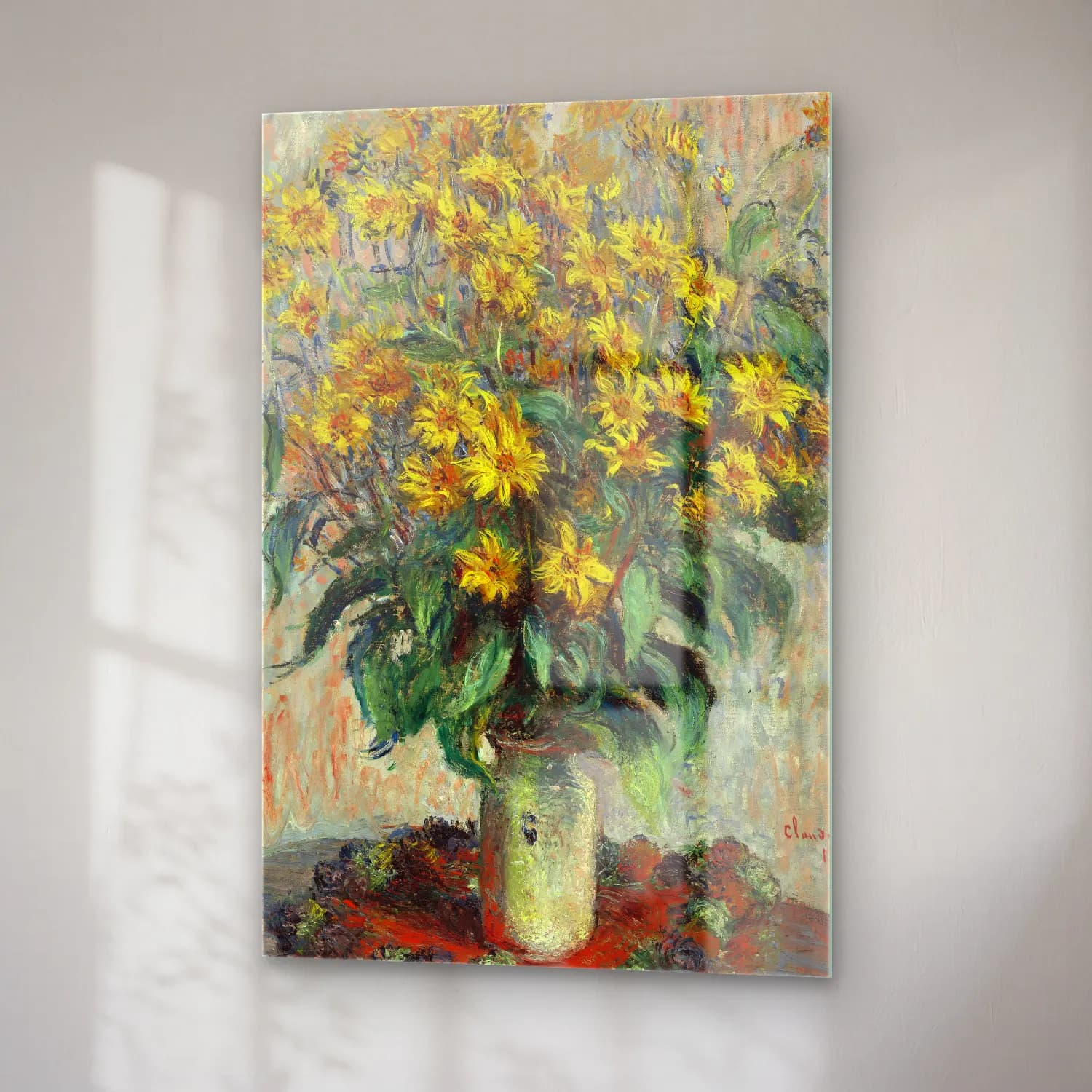 Claude Monet – Jerusalem Artichoke Flowers cam tablo — sağ açıdan görünüm
