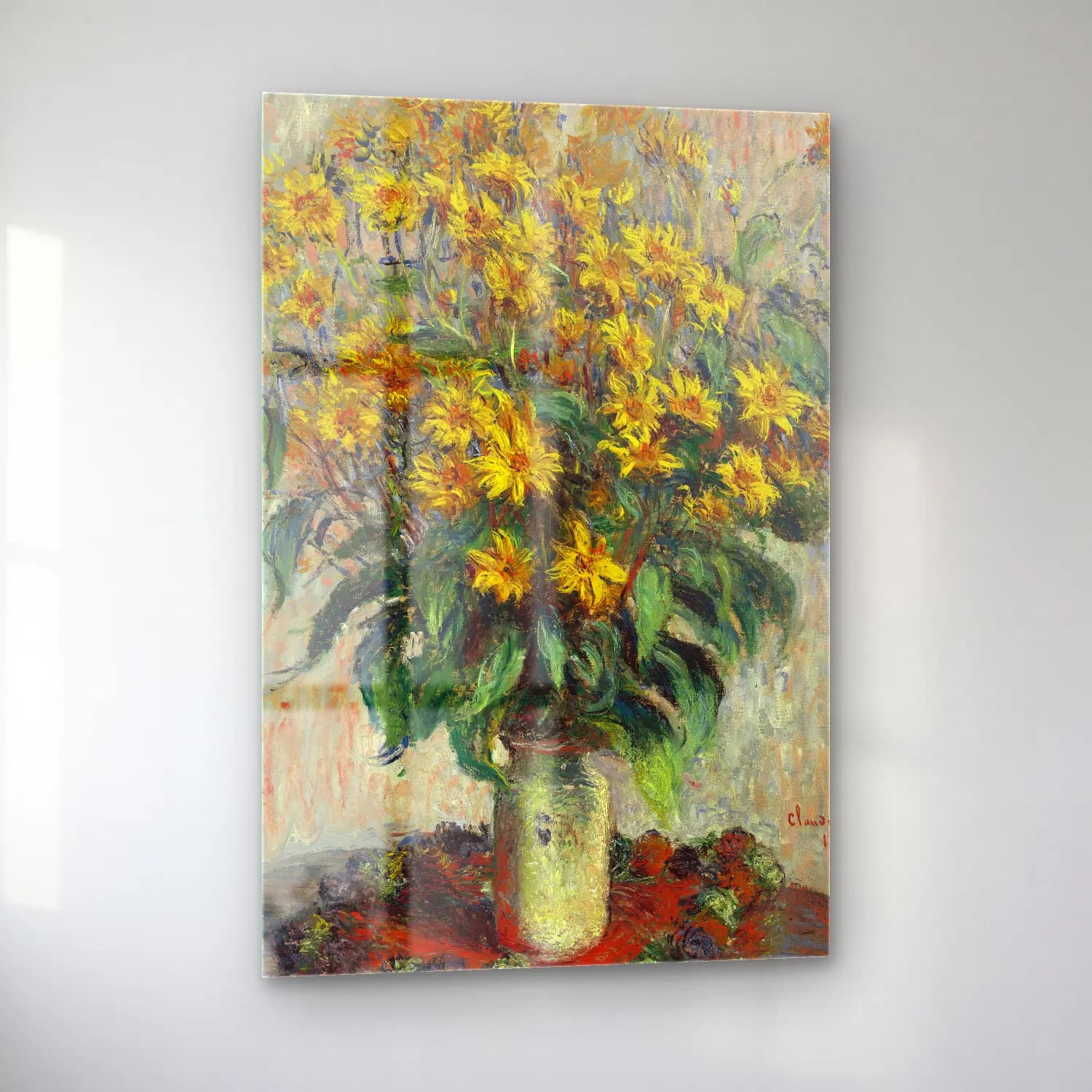 Claude Monet – Jerusalem Artichoke Flowers cam tablo — sol açıdan görünüm