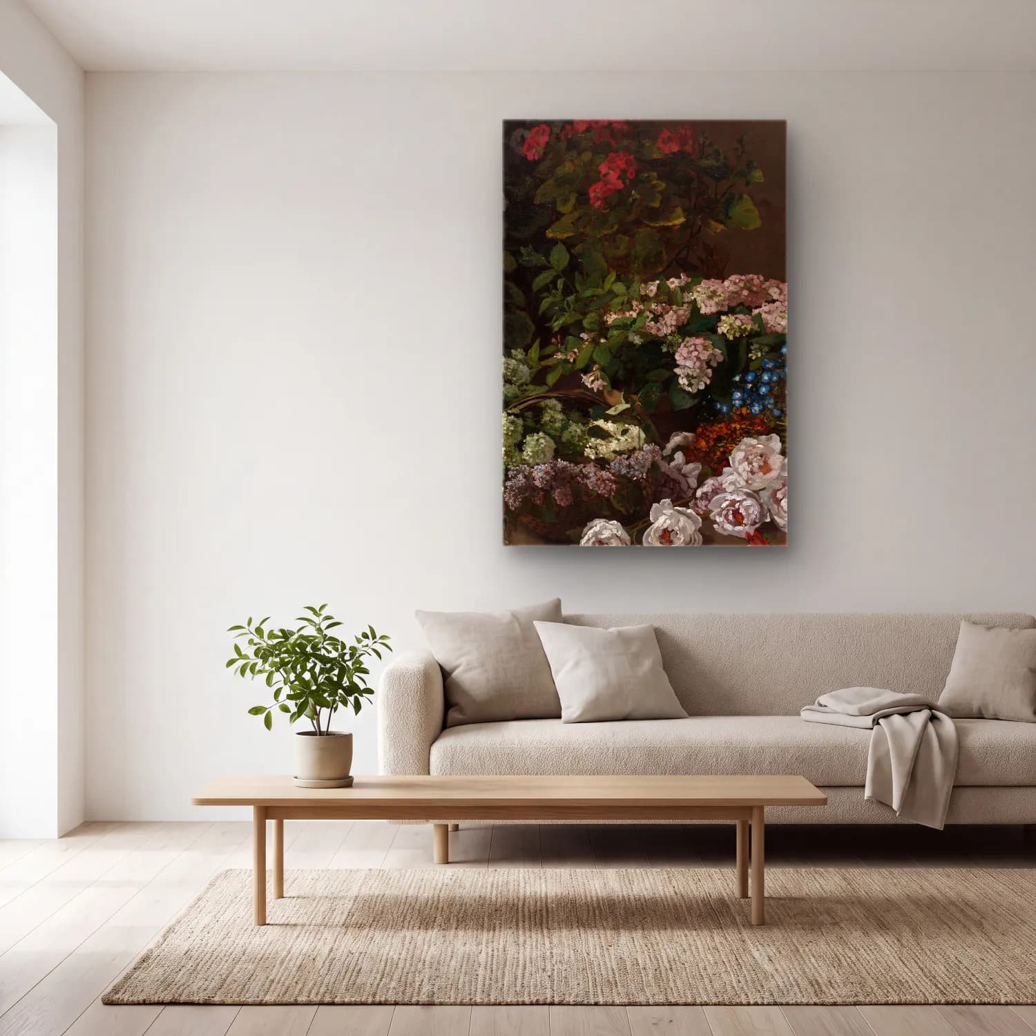 Claude Monet – Spring Flowers cam tablo — açık renk salonda