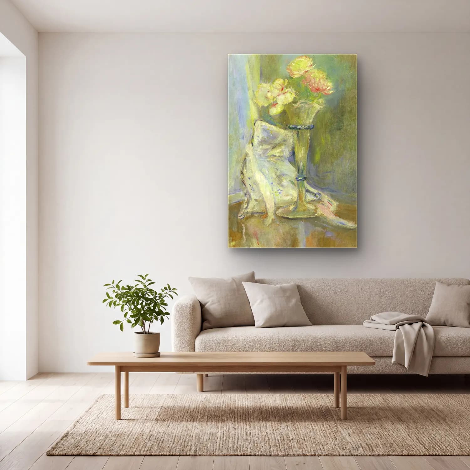 Berthe Morisot – Anémones roses cam tablo — açık renk salonda