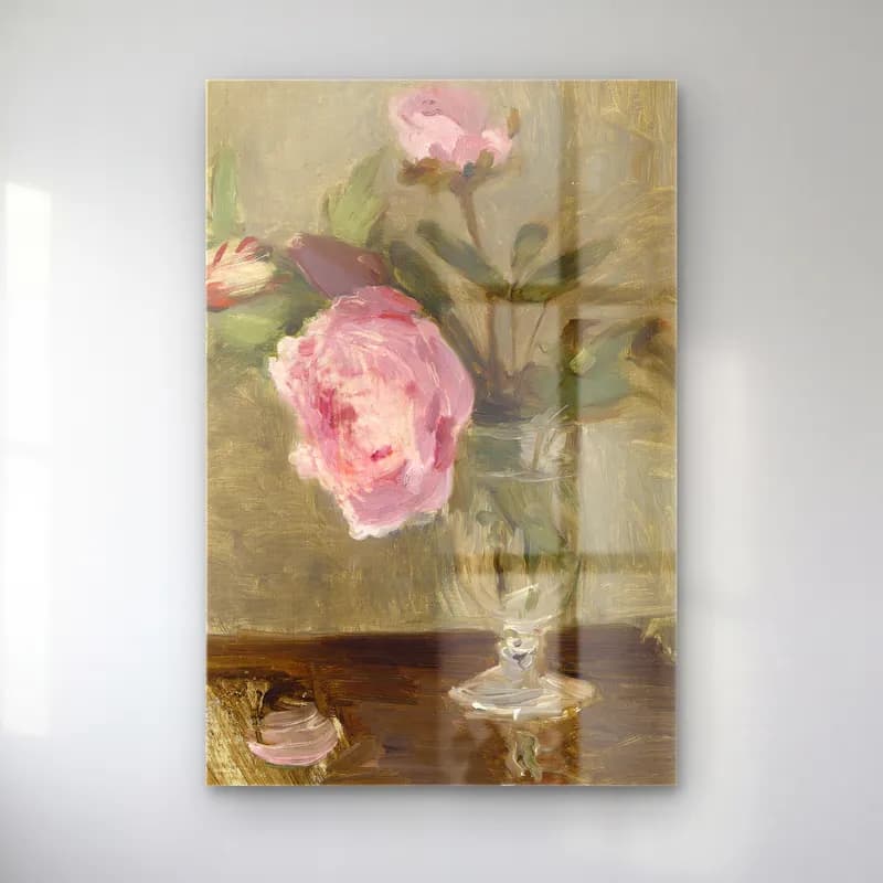 Berthe Morisot – Peonies cam tablo — Berthe Morisot – Peonies — yağlı boya pembe şakayıklar