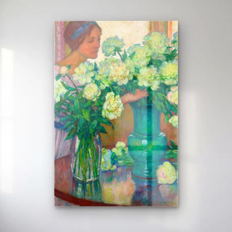 Theo van Rysselberghe – Les Pivoines blanches cam tablo — Theo van Rysselberghe – Les Pivoines blanches — empresyonist vazoda çiçek buketi