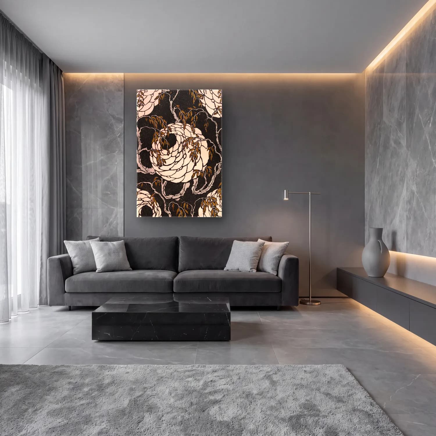 Botanik İllüstrasyon Çiçek Deseni No. 33 cam tablo — lüks salon duvarında