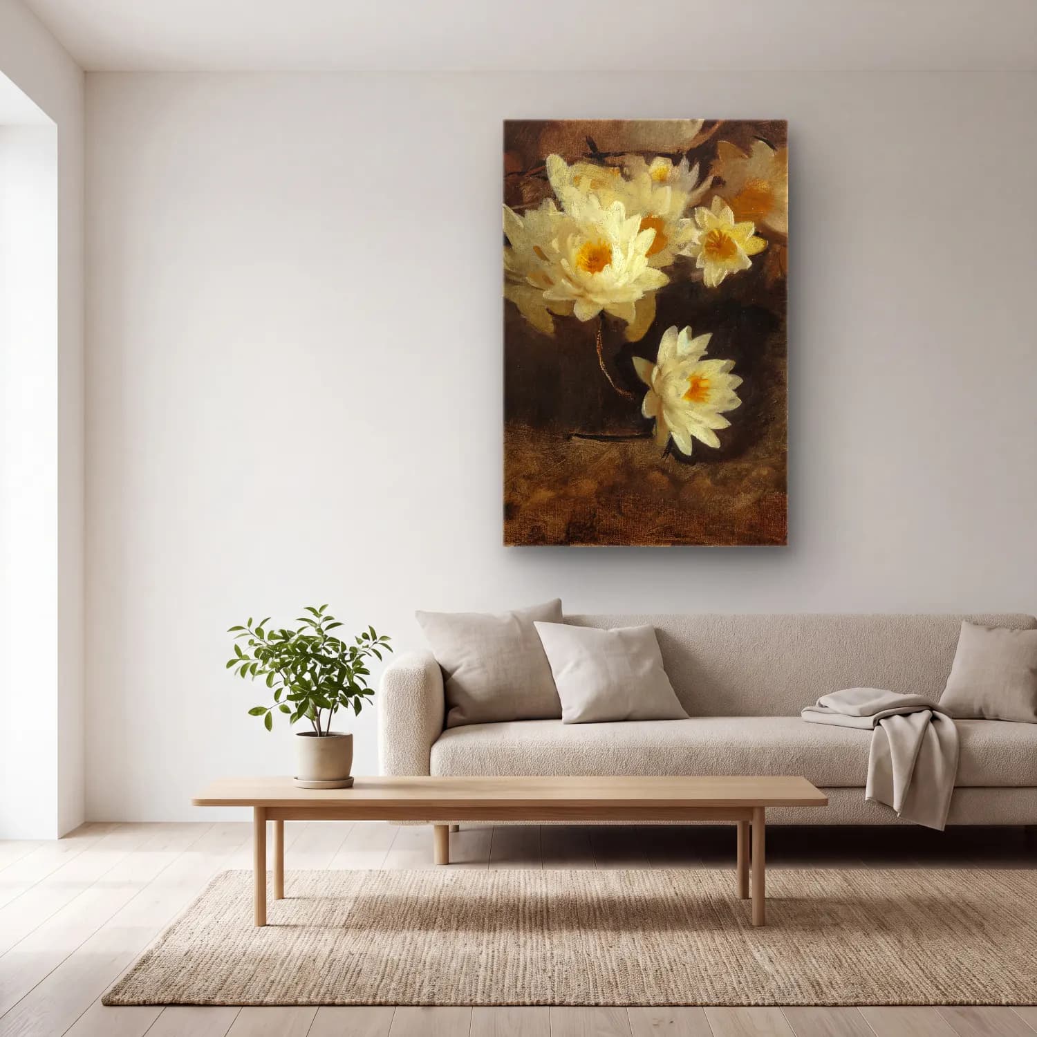Abbott Handerson Thayer – Water Lilies cam tablo — açık renk salonda