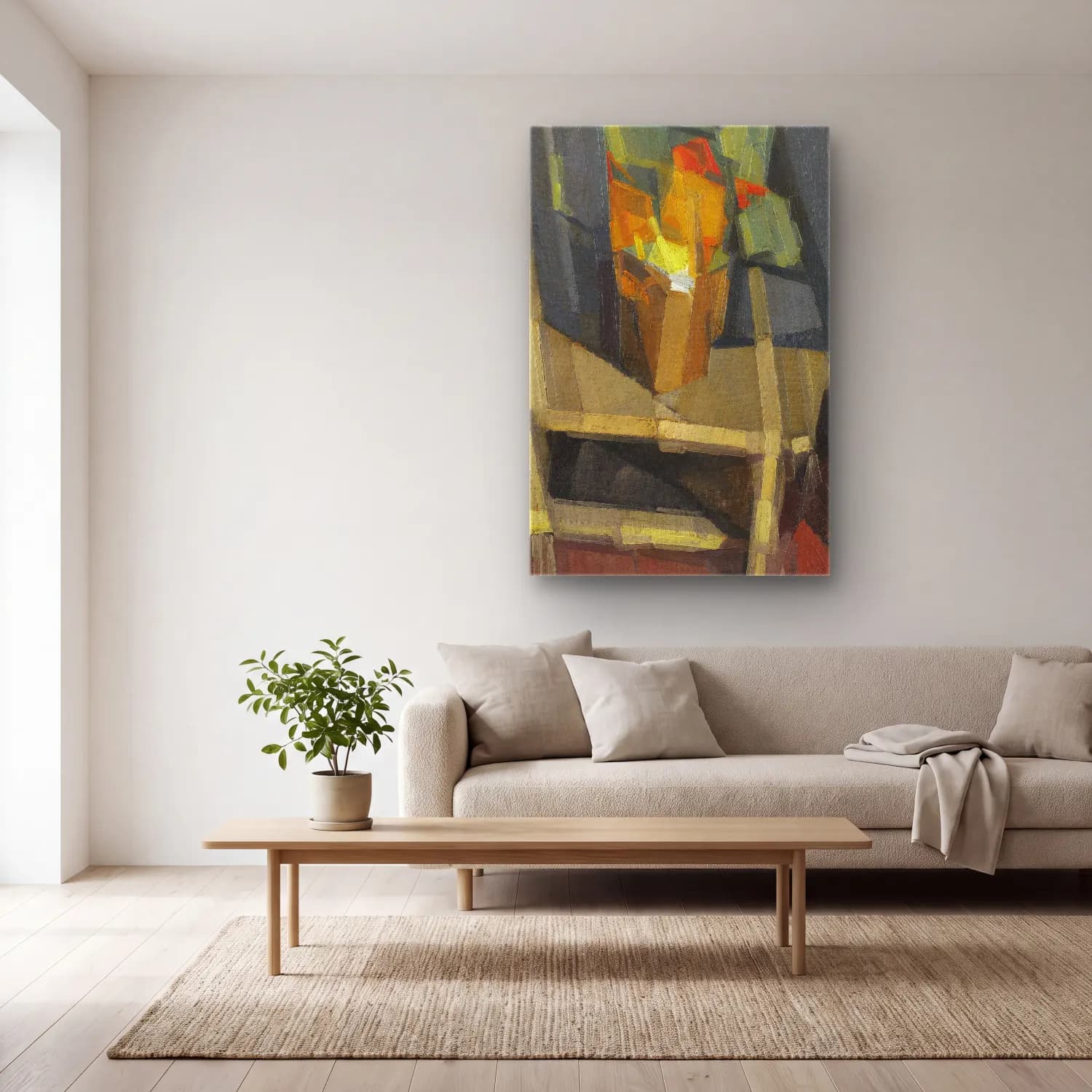 Georges Valmier – Nature morte sur une table – Sarı Tonlar cam tablo — açık renk salonda