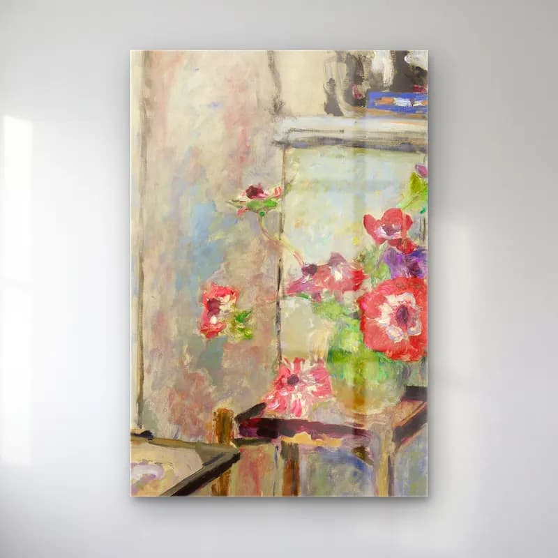 Édouard Vuillard – Vazoda Çiçek Buketi – Pastel Tonlar cam tablo — Édouard Vuillard – Vazoda Çiçek Buketi – Pastel Tonlar — empresyonist vazoda çiçek buketi