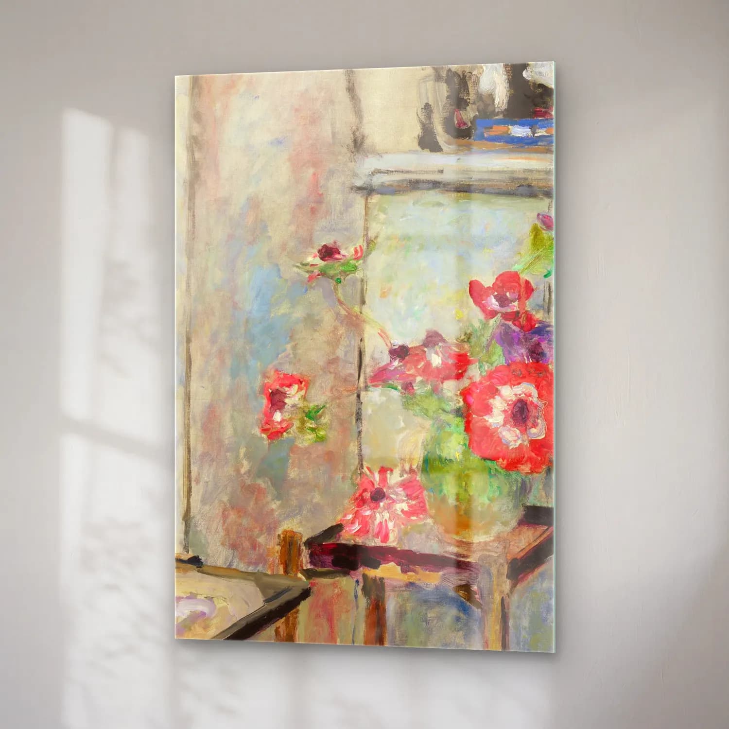 Édouard Vuillard – Vazoda Çiçek Buketi – Pastel Tonlar cam tablo — sağ açıdan görünüm