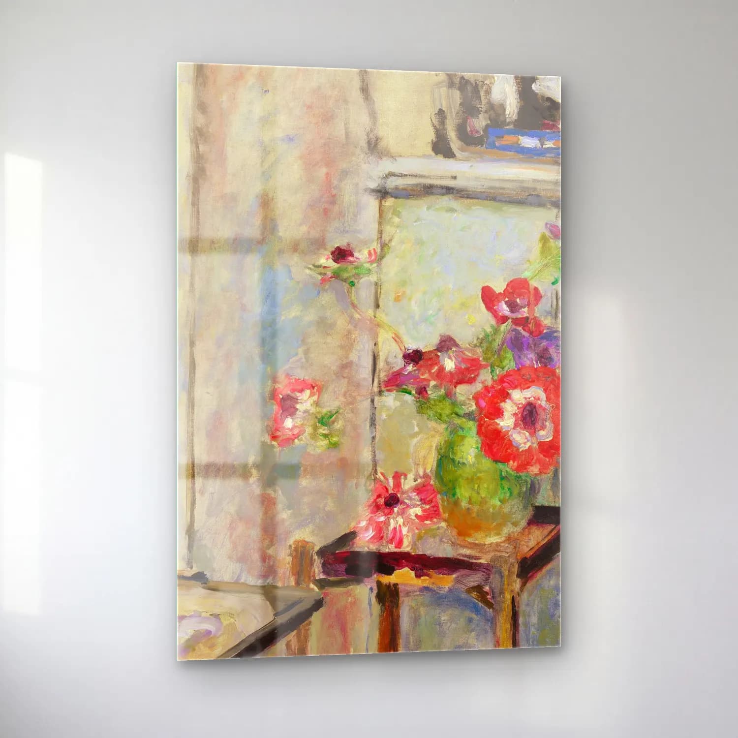 Édouard Vuillard – Vazoda Çiçek Buketi – Pastel Tonlar cam tablo — sol açıdan görünüm