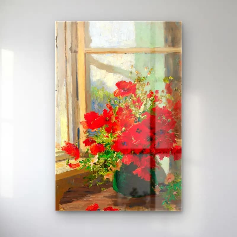 Olga Wisinger-Florian – A bouquet of poppies by the window cam tablo — Olga Wisinger-Florian – A bouquet of poppies by the window — empresyonist gelincikler