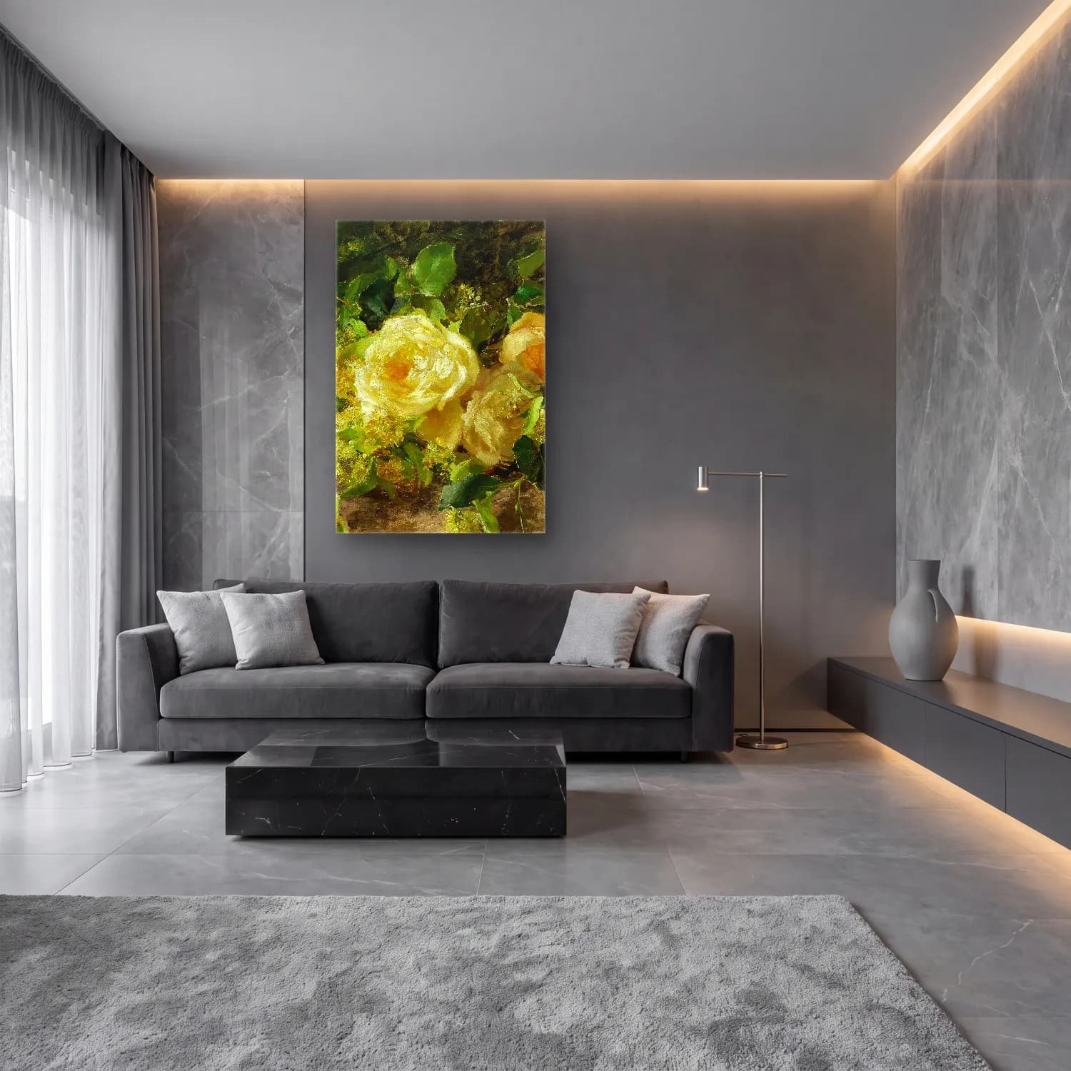 Olga Wisinger-Florian – A bouquet of roses cam tablo — lüks salon duvarında