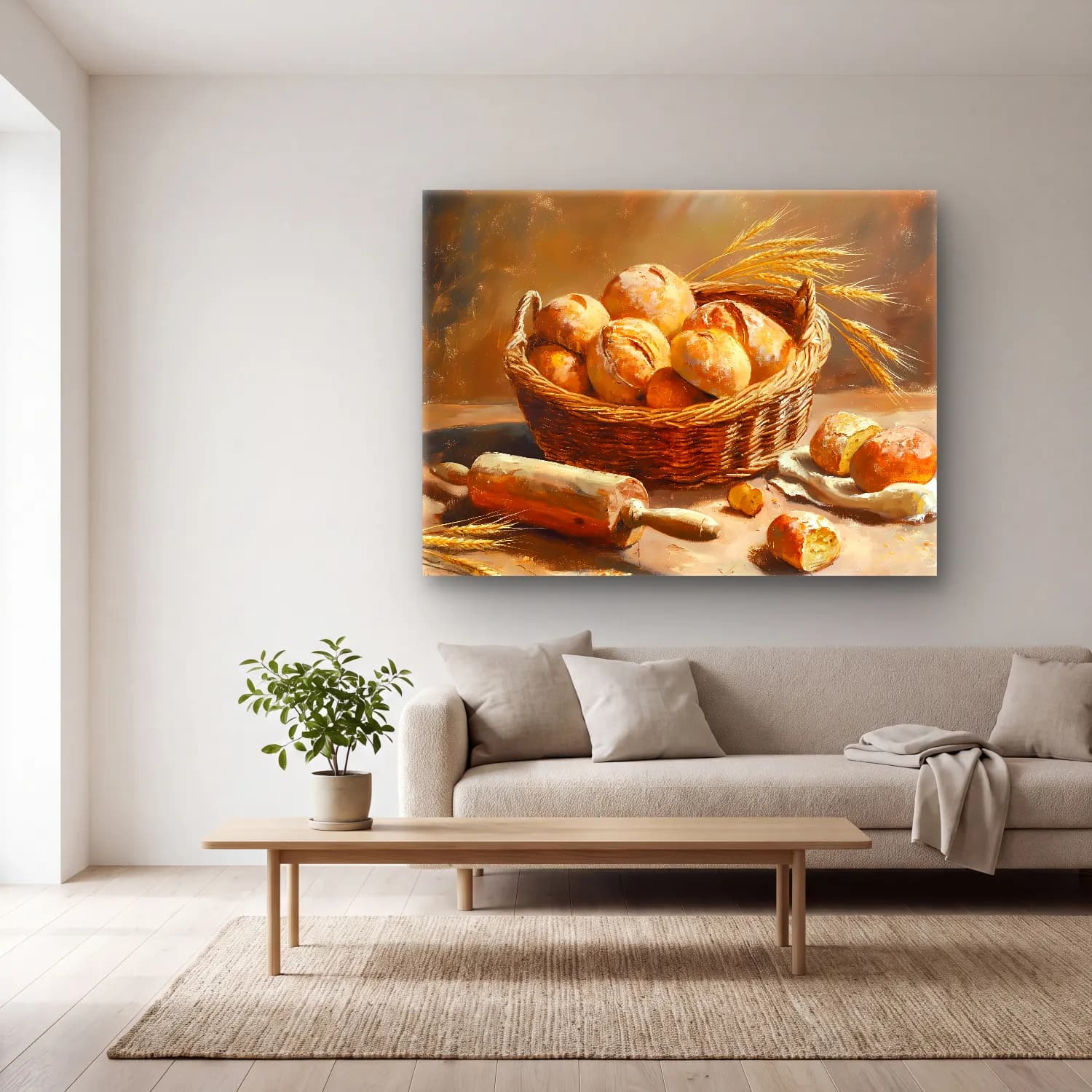 Yağlı Boya Ekmek ve Pastalar – Pastel Tonlar cam tablo — açık renk salonda
